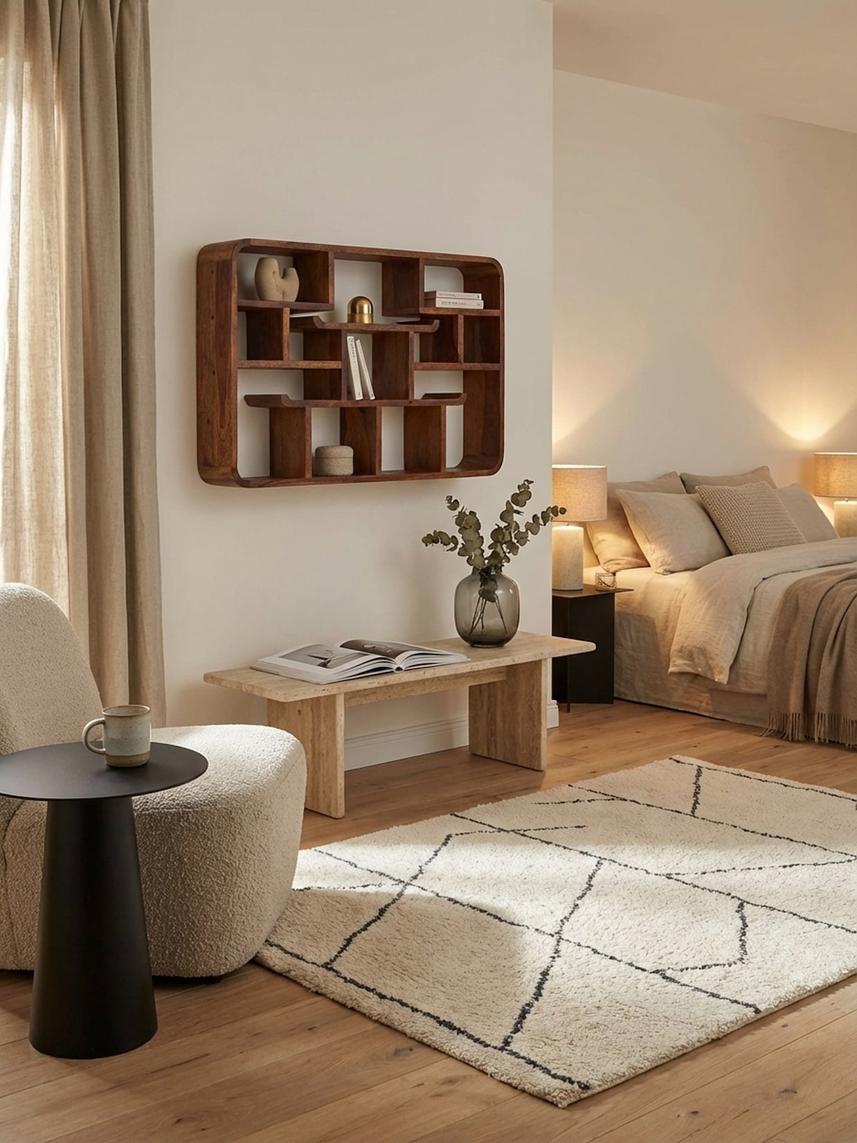 Wandregal Massivholz Modern Stil 80x55x15 cm Groß Schwebend