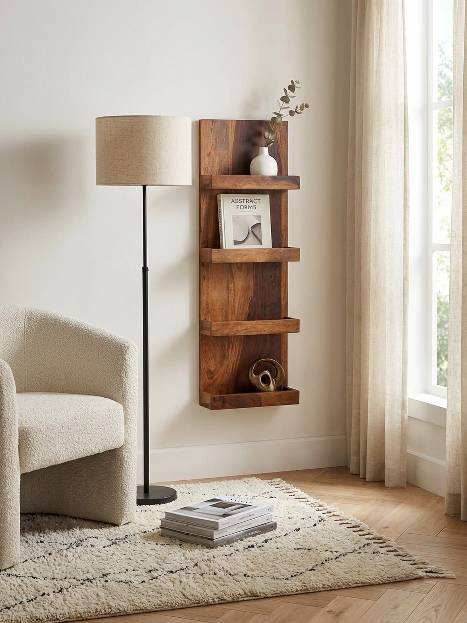 Wandregal Massivholz Modern Stil 30x80x10 cm Gro&szlig; Schwebend - Bild 1