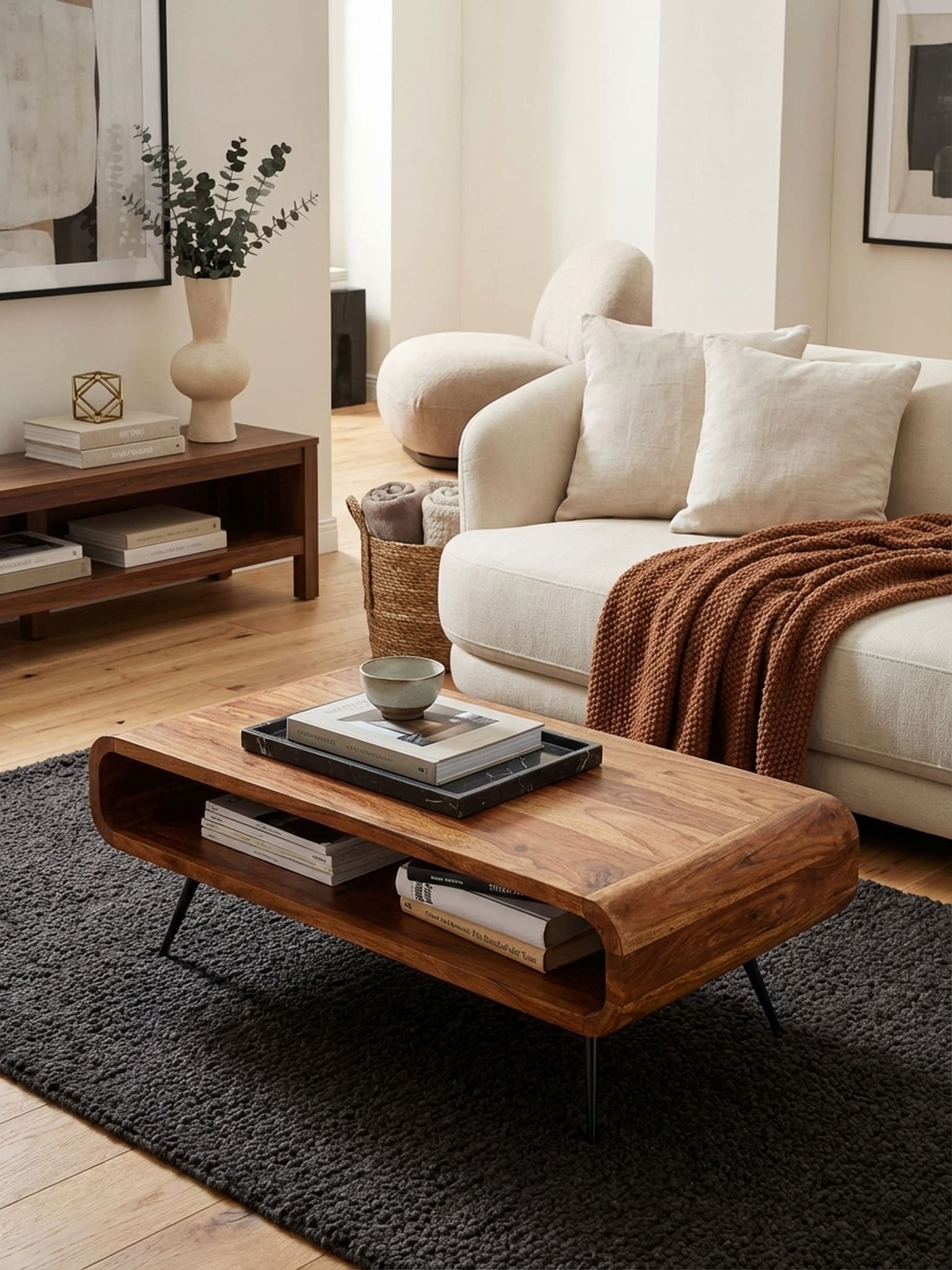 Couchtisch Sheesham Massivholz/Metall Eckig 90x55x30 cm mit Stauraum - Bild 1