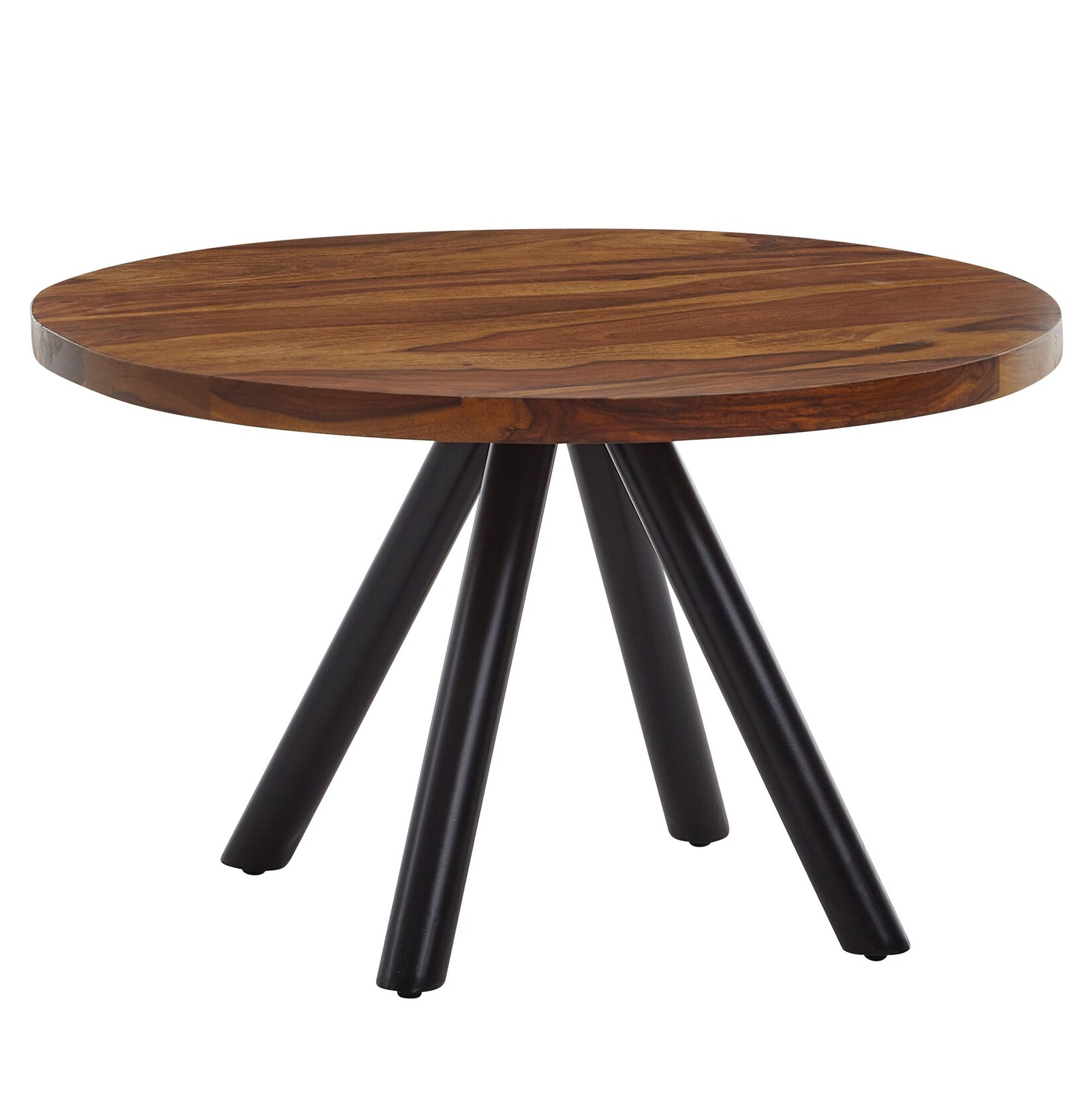 Couchtisch rund aus Massivholz mit Metallgestell, 60x60x35 cm