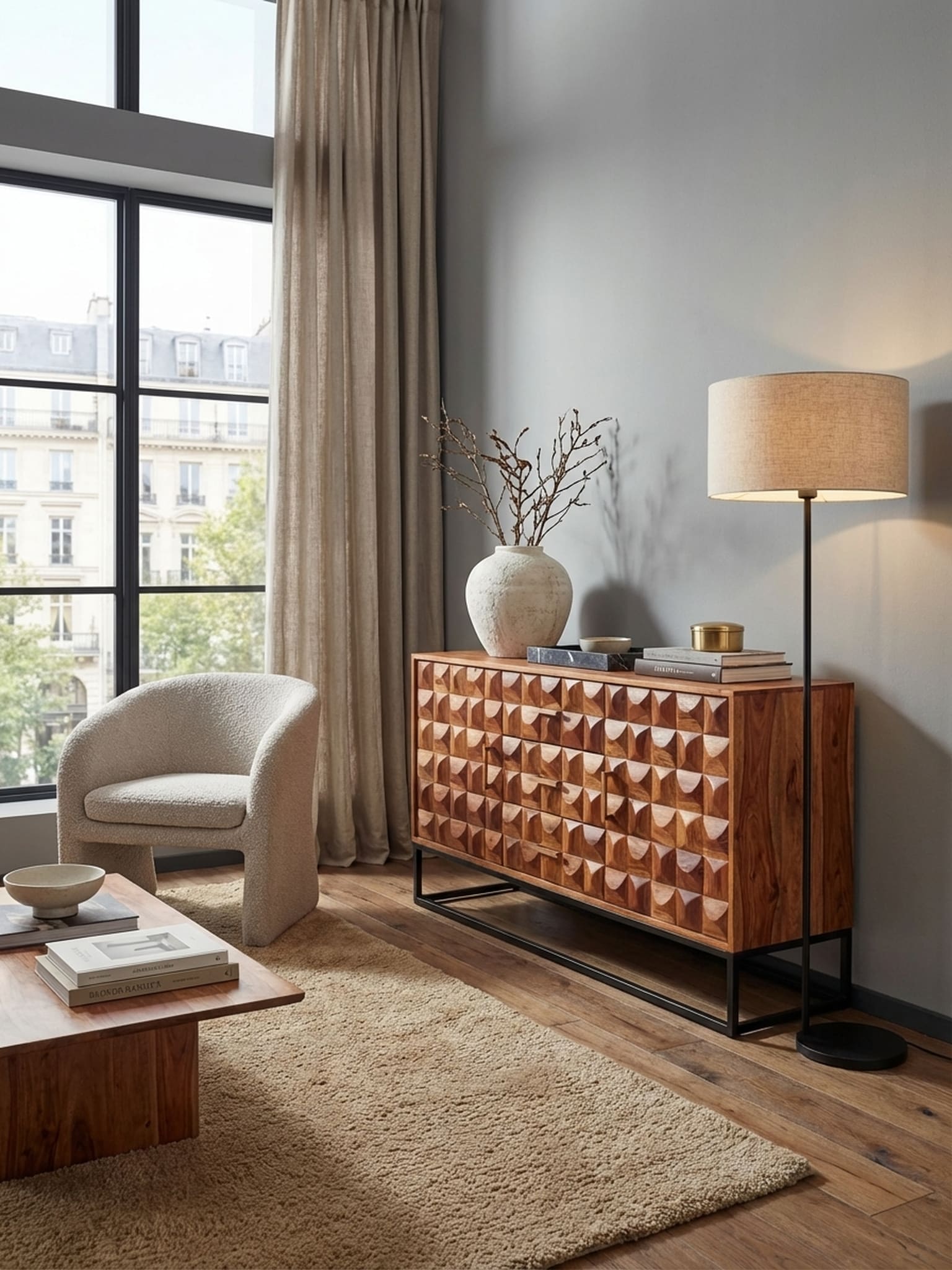 Sideboard &ndash; Mango Massivholz/Metall, 145x81x45&nbsp;cm, 2 T&uuml;ren, mit Schubladen - Bild 1