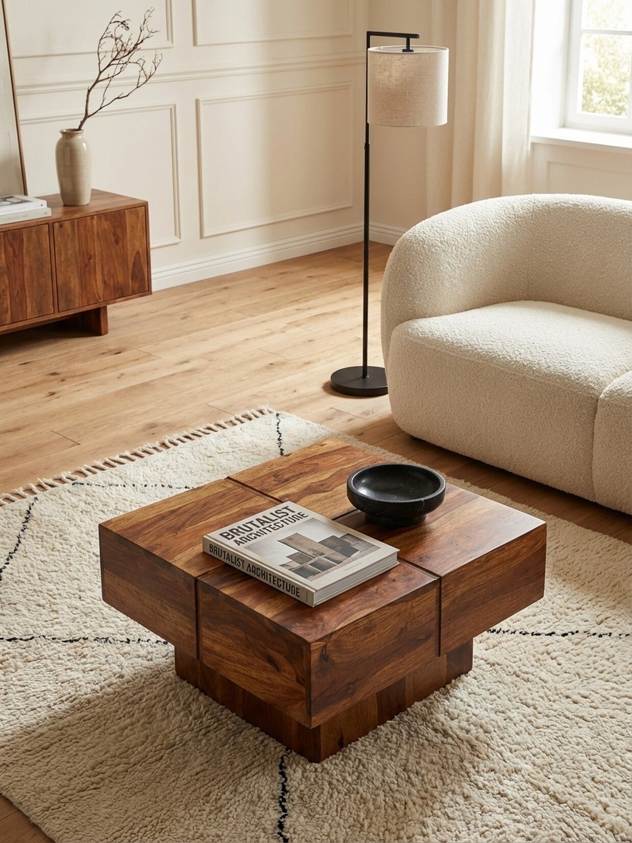 Couchtisch Sheesham Massivholz Quadratisch 57,5x57,5x30 cm Modern