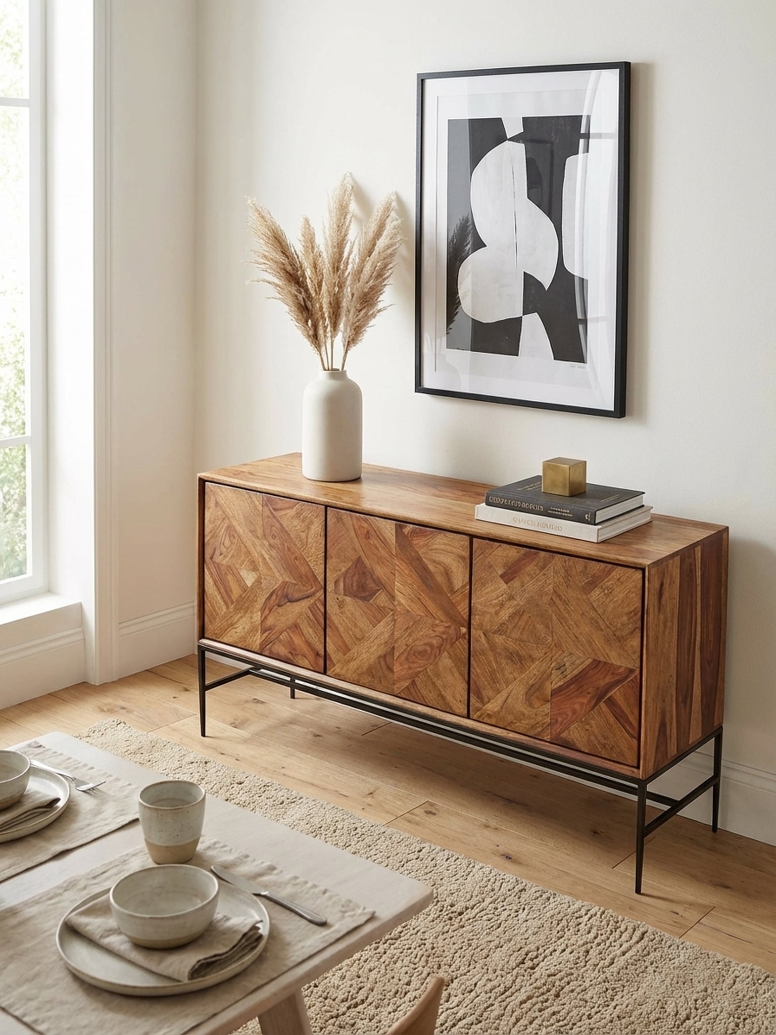 Sideboard &ndash; Mango Massivholz/Metall, 123x70x45&nbsp;cm, mit T&uuml;ren - Bild 1