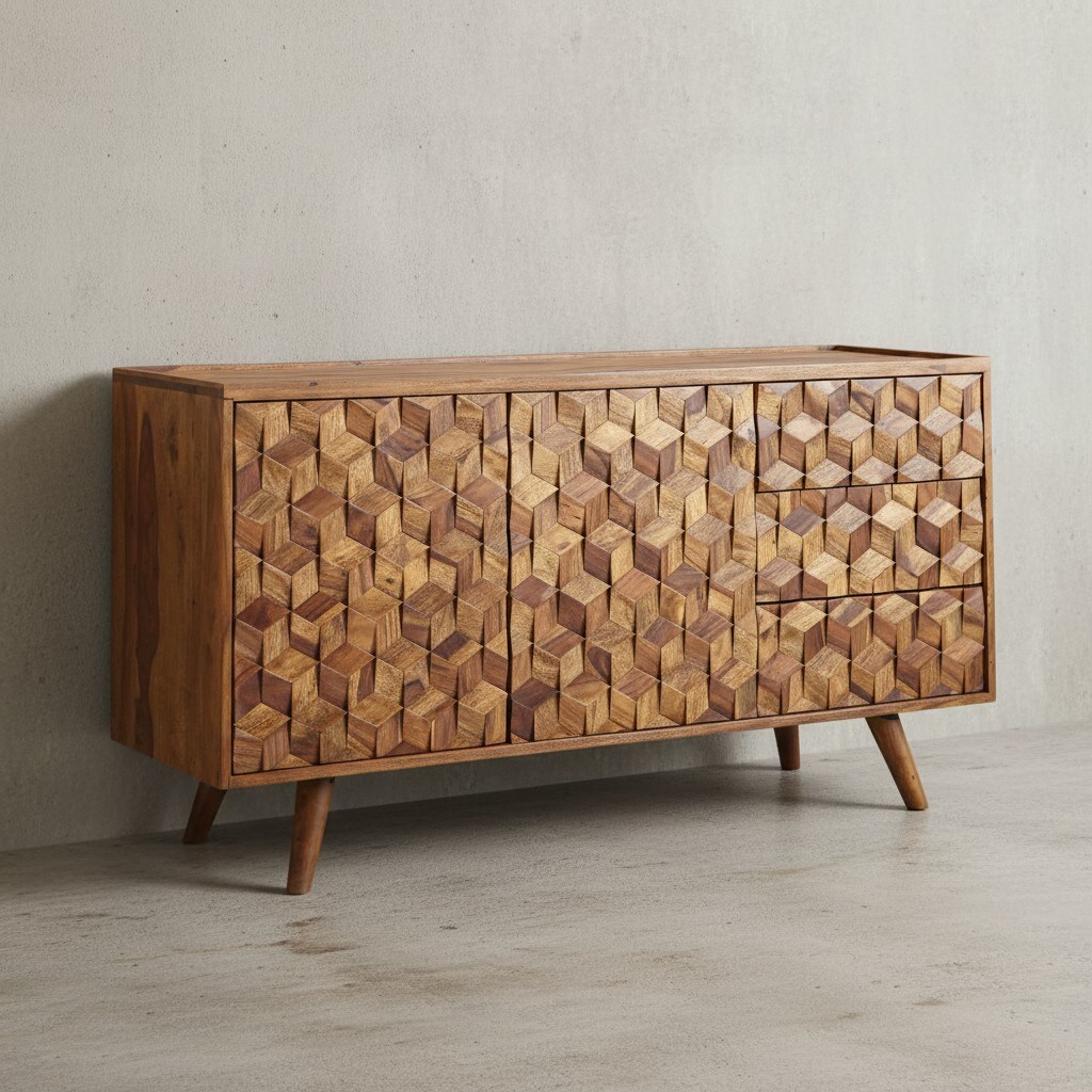 Sideboard &ndash; Massivholz, 138x76x45&nbsp;cm, mit T&uuml;ren und Schubladen, modern - Bild 1