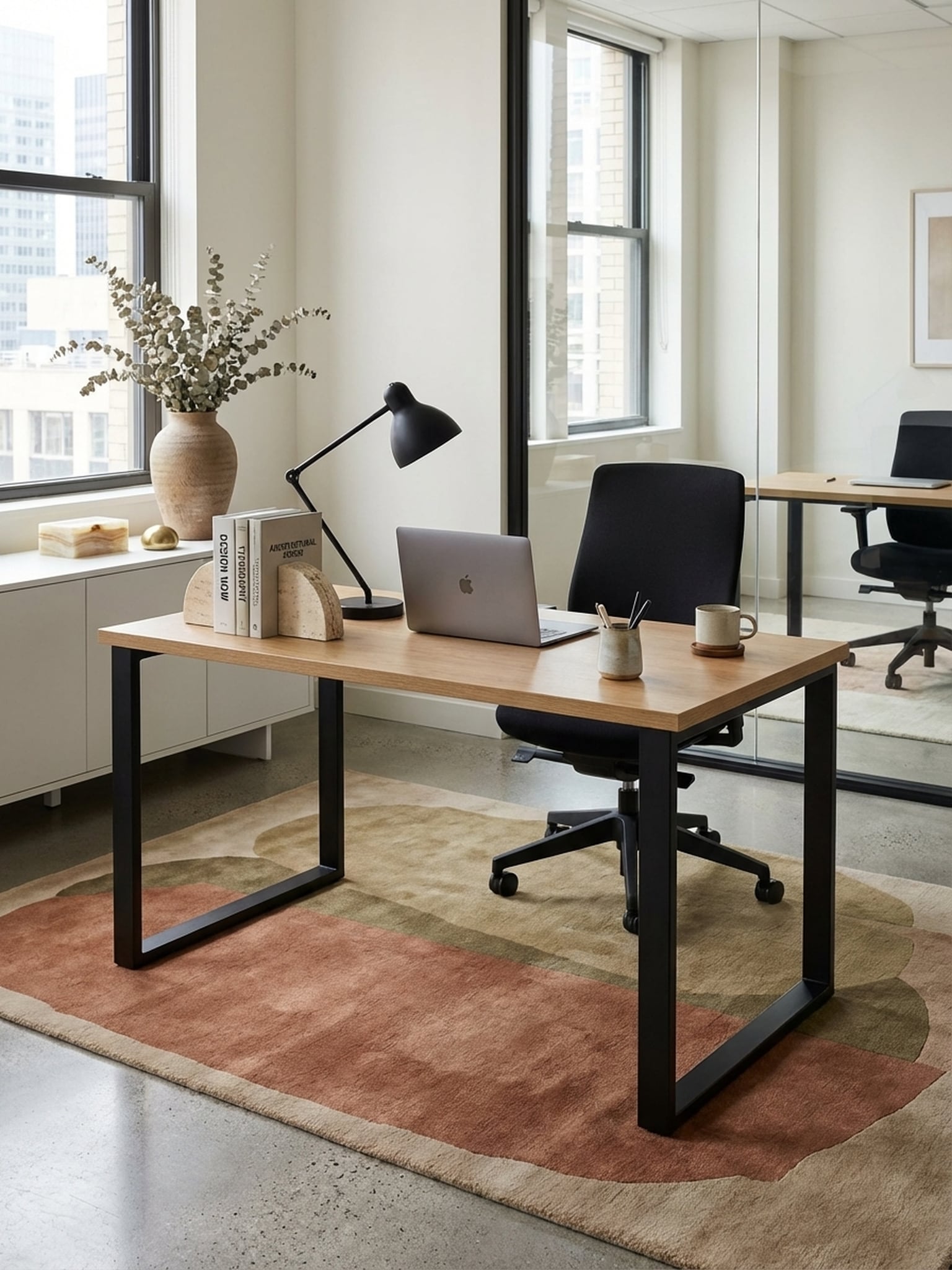 Schreibtisch &ndash; Eiche-Dekor/Schwarz, 120x60x76 cm, Metallbeine, Homeoffice - Bild 1