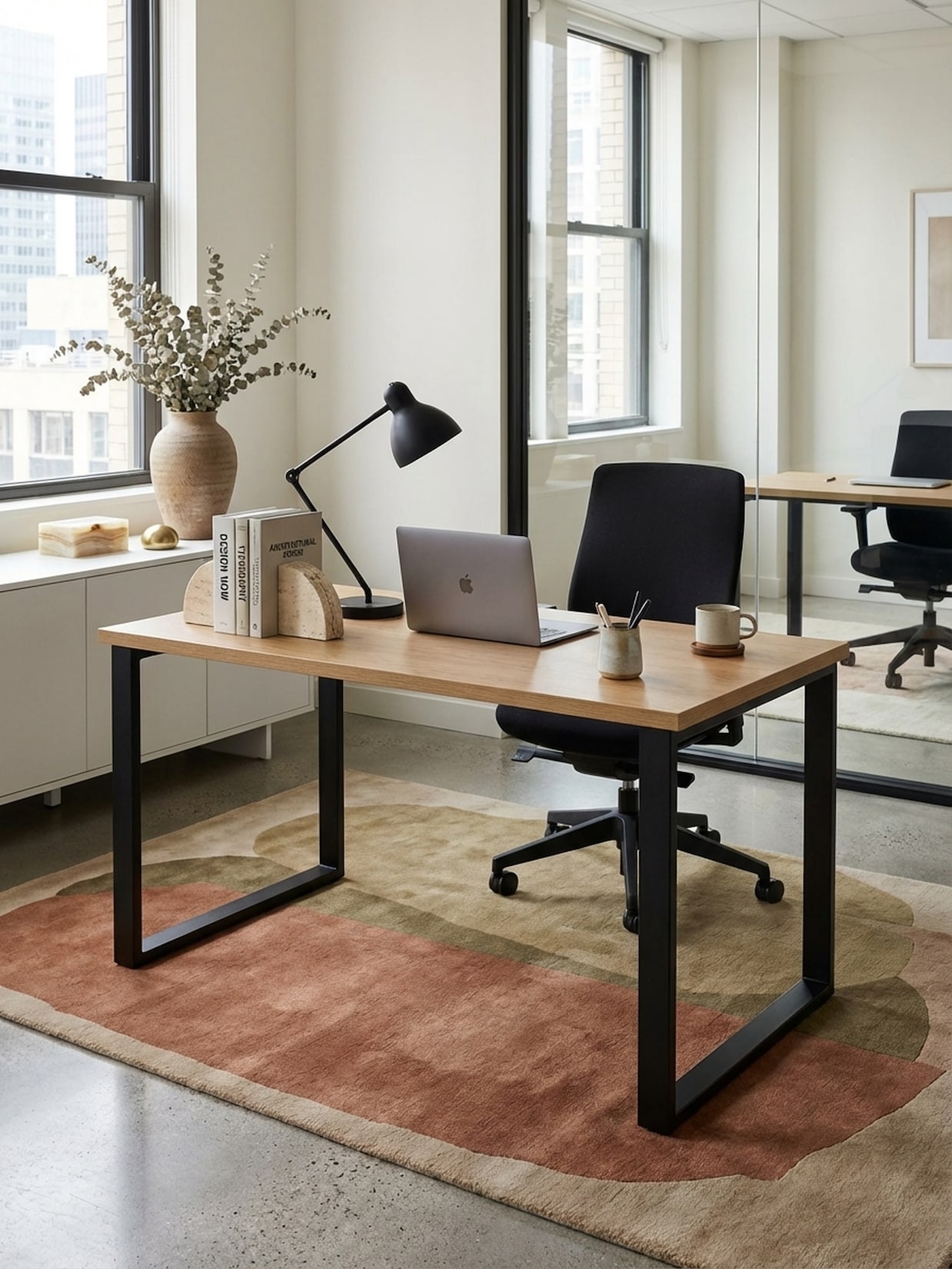 Schreibtisch – Eiche-Dekor/Schwarz, 120x60x76 cm, Metallbeine, Homeoffice