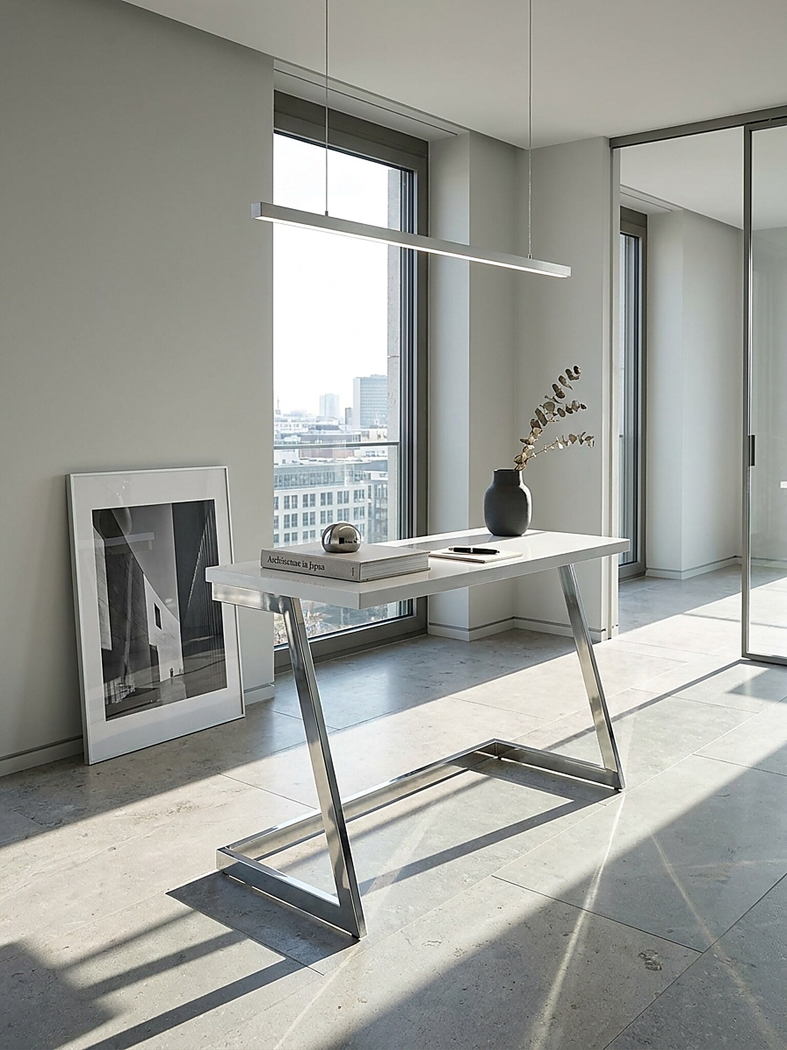 Konsolentisch &ndash; Hochglanz Wei&szlig;/Silber, 120x55x76&nbsp;cm, mit Metallbeinen, modern - Bild 1