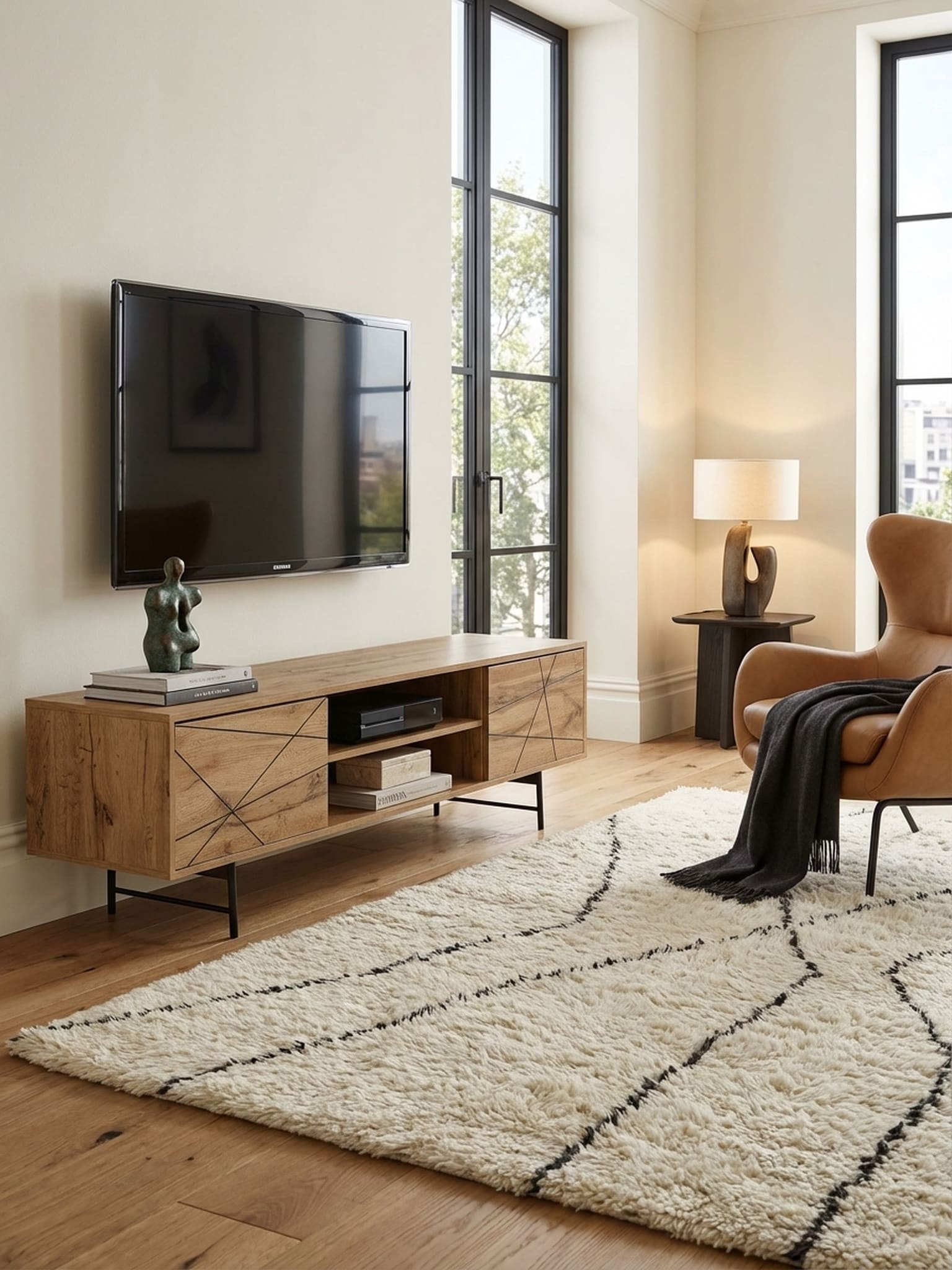 Lowboard Eiche-Dekor Modern Stil 160x45x40 cm mit zwei T&uuml;ren - Bild 1