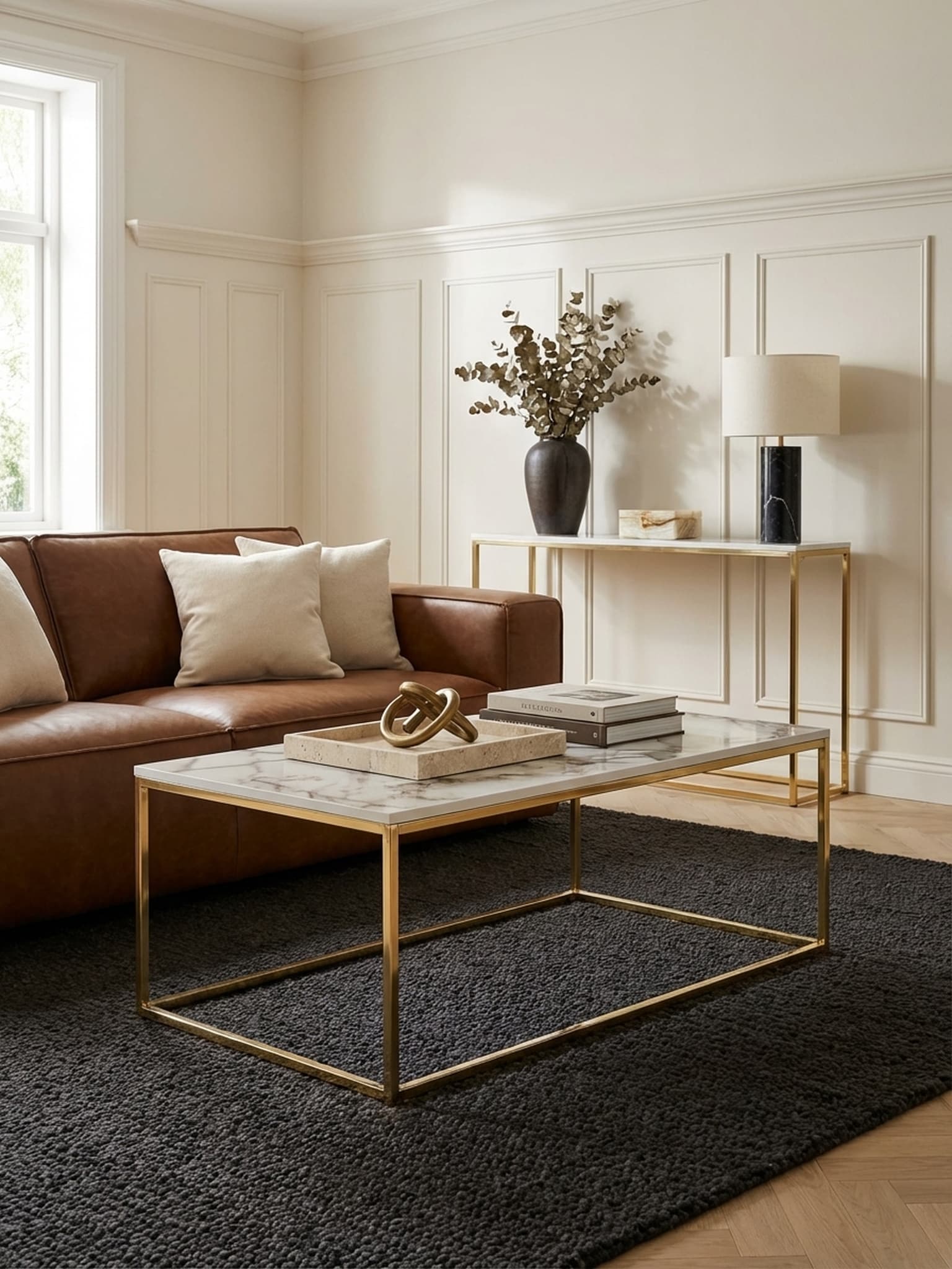 Couchtisch mit Marmor-Optik und Metall-Gestell, Eckig, Wei&szlig; 100x60x40 cm - Bild 1