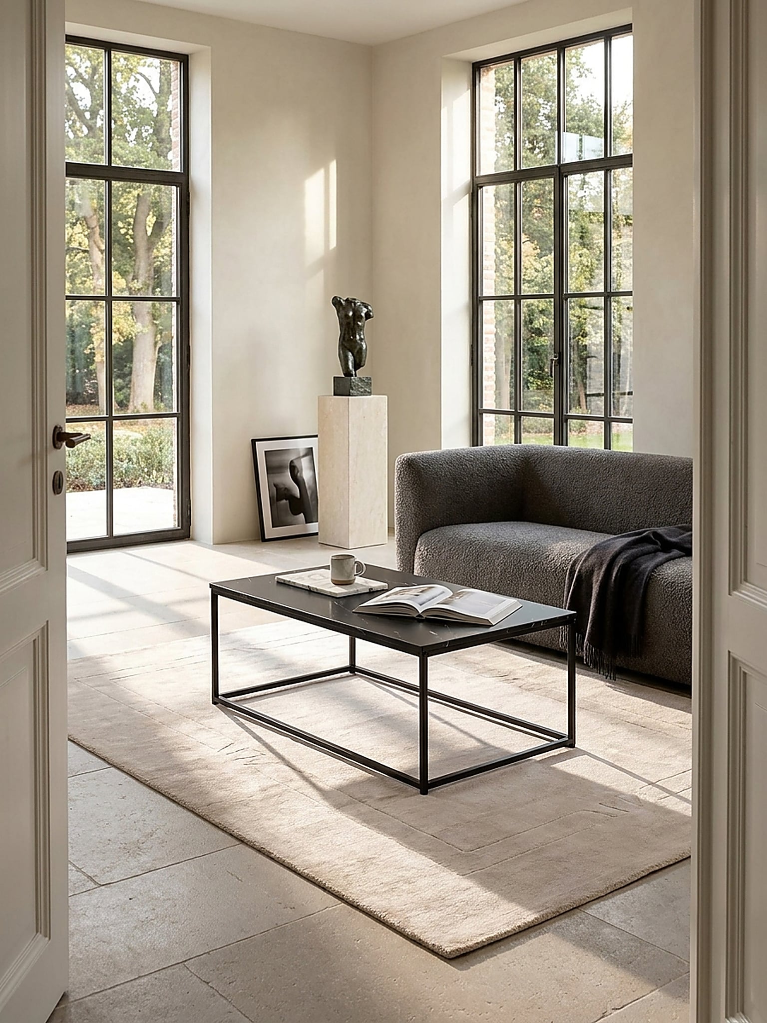 Couchtisch mit Marmor-Optik und Metall-Gestell, Eckig, Schwarz 100x60x40 cm - Bild 1