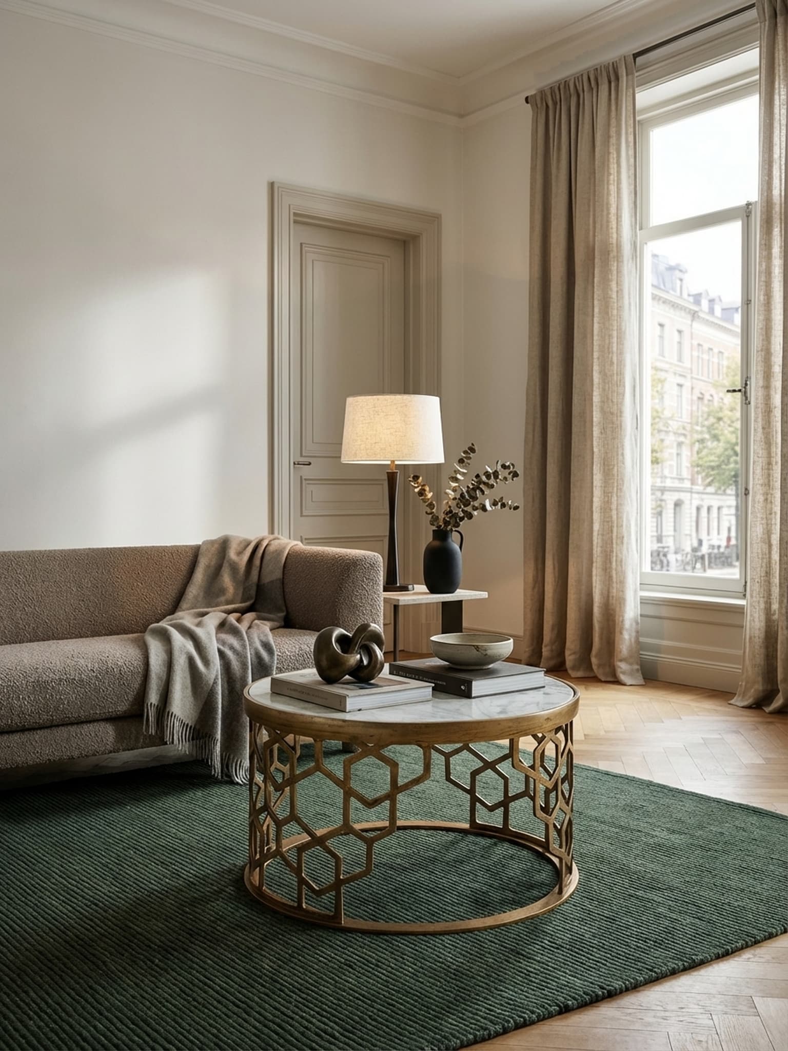 Couchtisch Wei&szlig;er Marmor Gold Metall 60x60x36 cm Rund Modern Klein - Bild 1