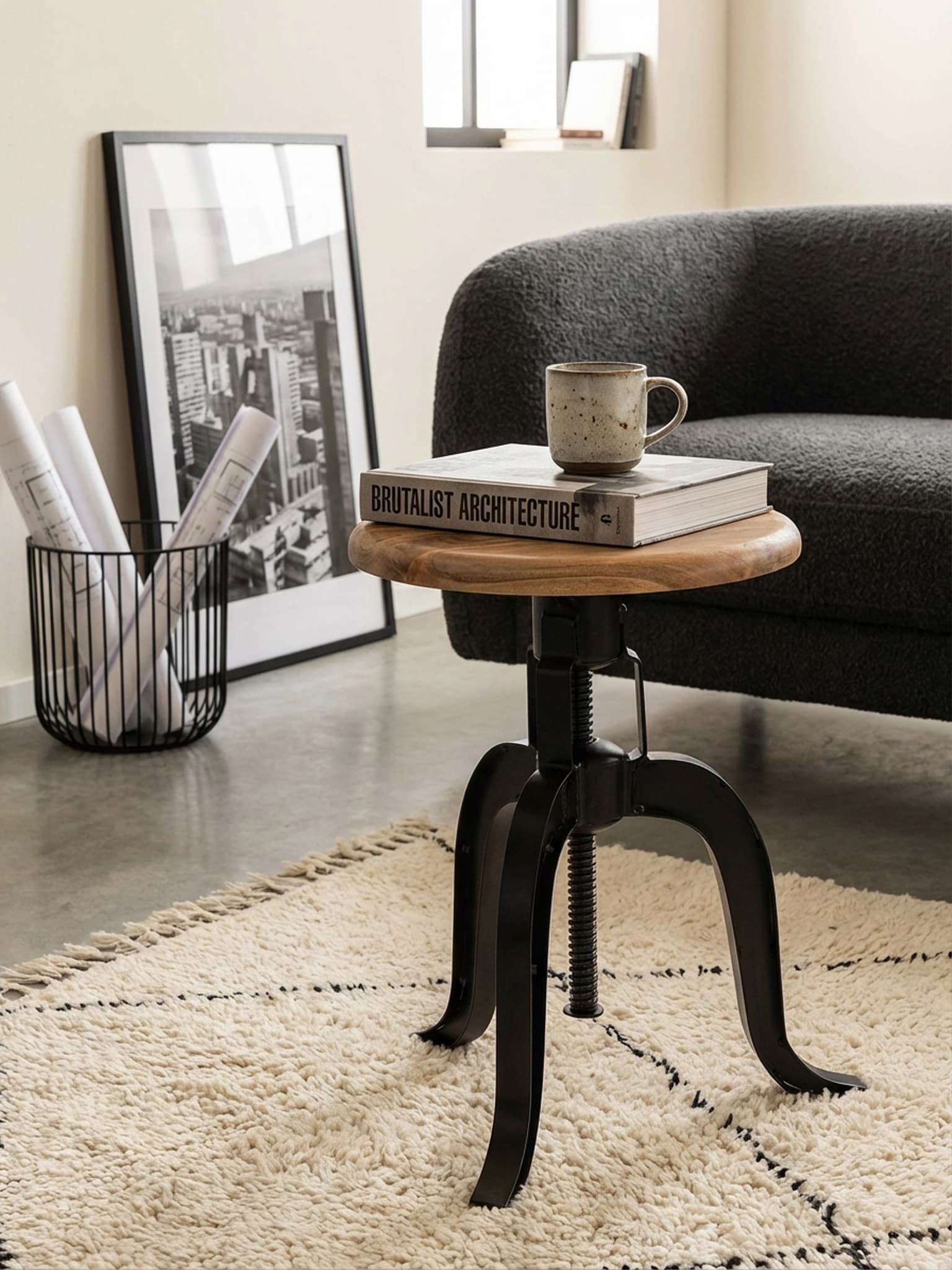 Drehhocker &ndash; Akazie Massivholz/Metall, 39x62,5x39 cm, h&ouml;henverstellbar - Bild 1