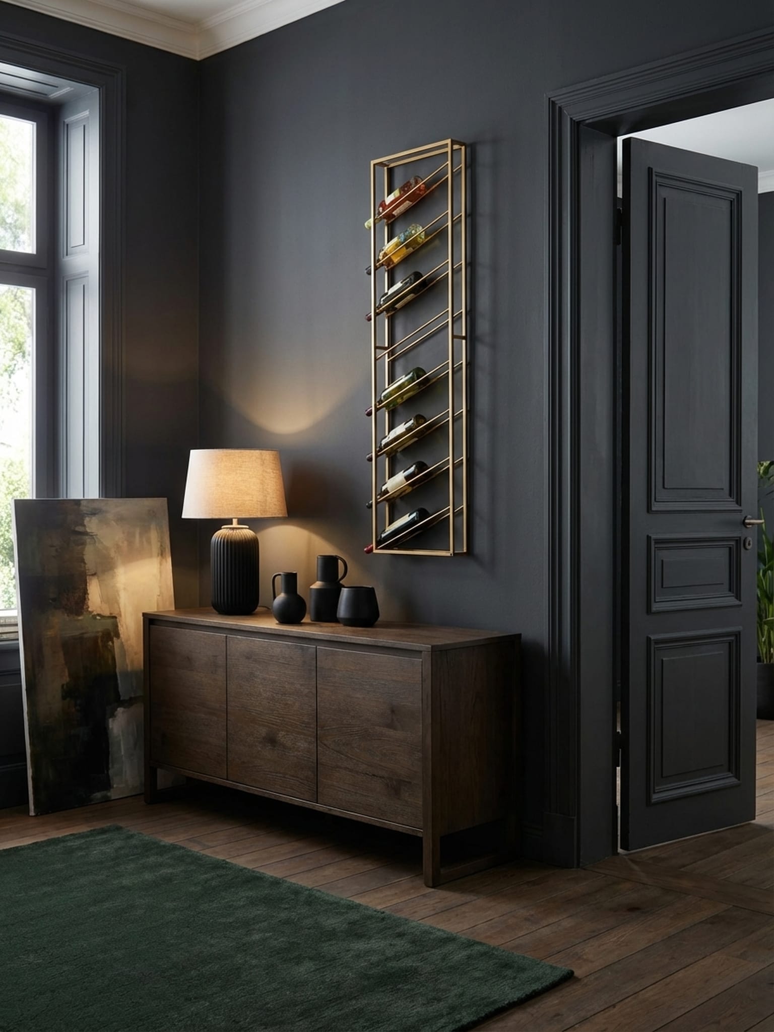 Weinregal Metall Gro&szlig; Schmal Wandmontage H&auml;ngend, Gold 36x8x150 cm - Bild 1