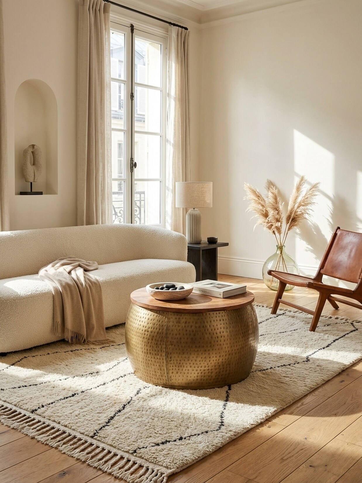 Couchtisch Rund in Gold aus Mango Massivholz, 60x60x40 cm, Modern, mit Stauraum und Abnehmbarer Platte