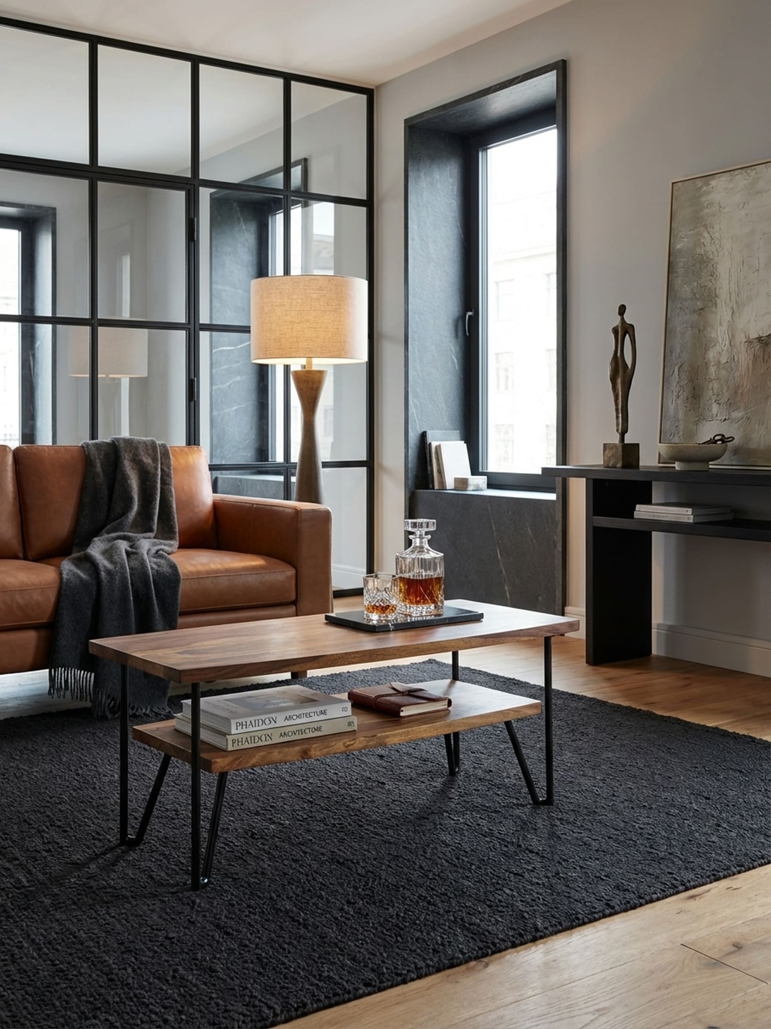 Couchtisch in Massivholz mit Metall, 90x50x40 cm, Rechteckig, Stauraum, Industrial Design - Bild 1