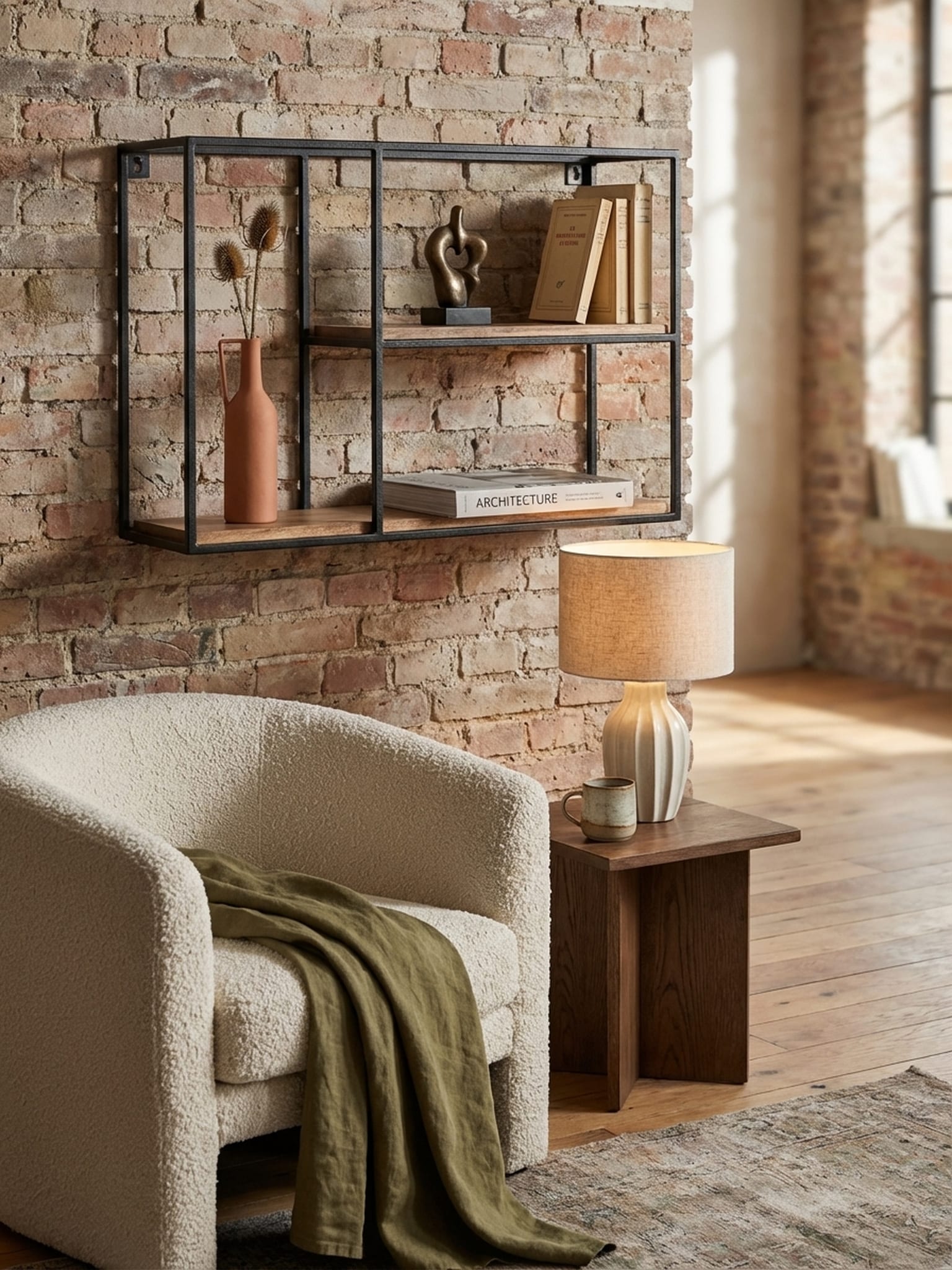 Wandregal Mango Massivholz Metall Industrial Stil 60x40x18 cm Rechteckig - Bild 1