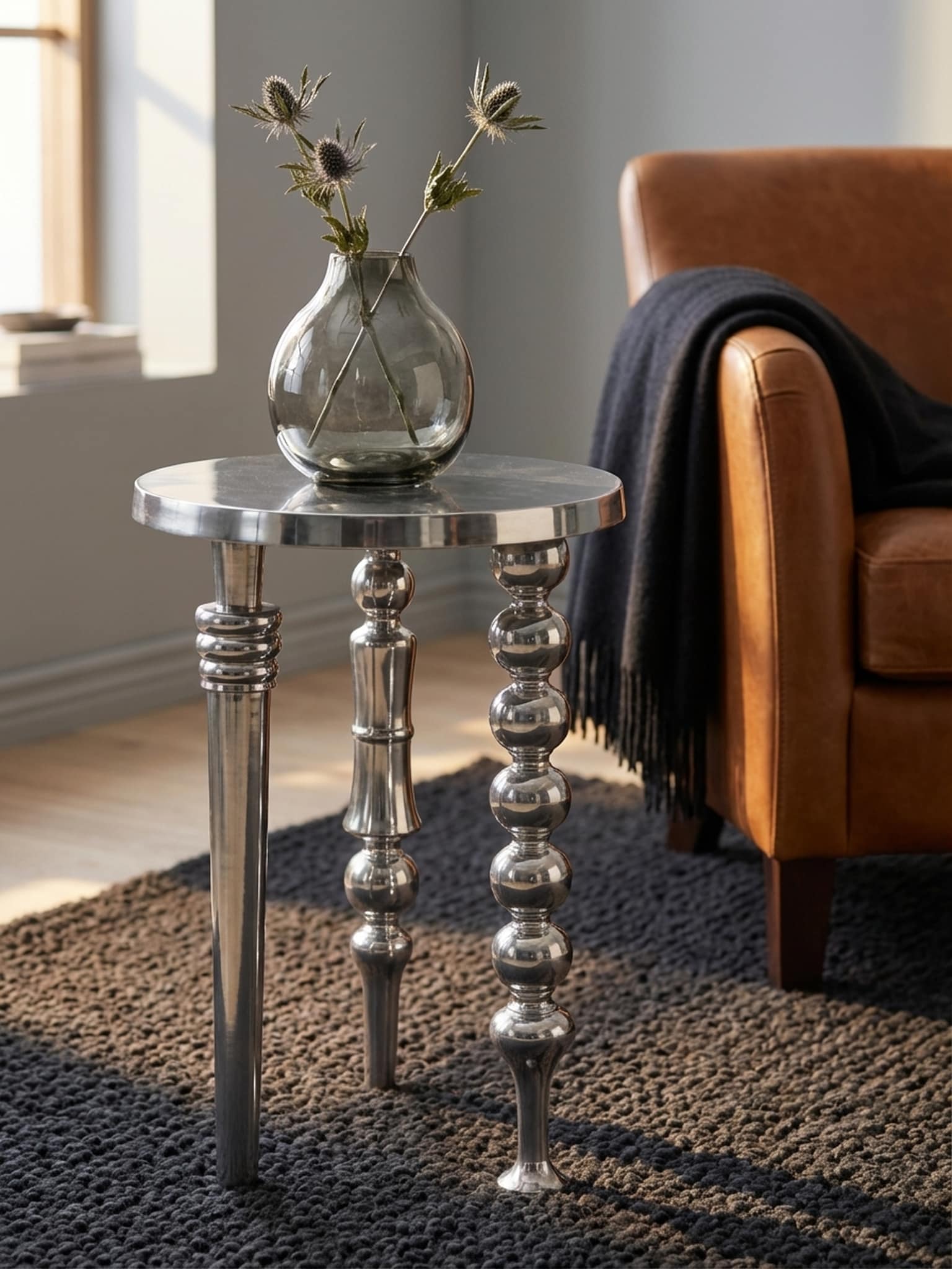 Beistelltisch &ndash; Aluminium Silber 44x44x63 cm Dreibein Design - Bild 1