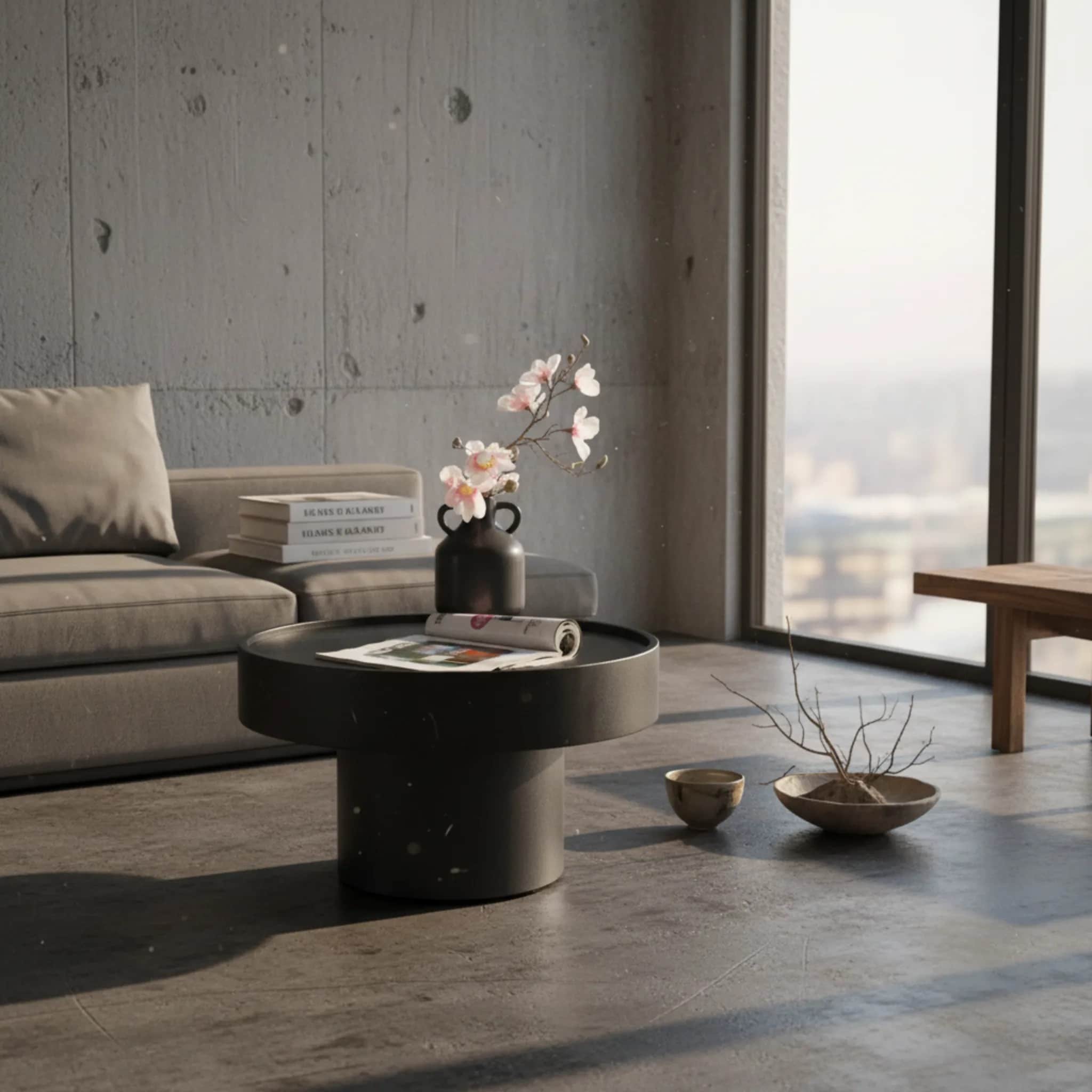 Couchtisch in Pilz-Form, Schwarz, Metall, 60x60x36cm - Bild 1