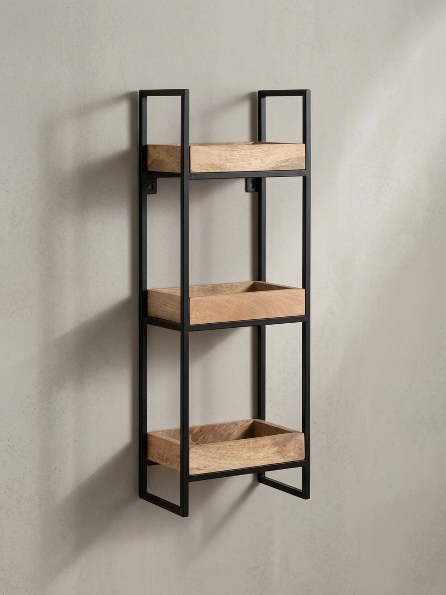 Wandregal Mango Massivholz Metall Industrial Stil 27x77x18 cm Rechteckig mit 3 Ablagen - Bild 1
