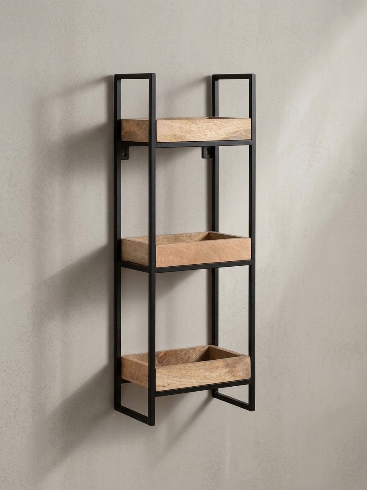 Wandregal Mango Massivholz Metall Industrial Stil 27x77x18 cm Rechteckig mit 3 Ablagen