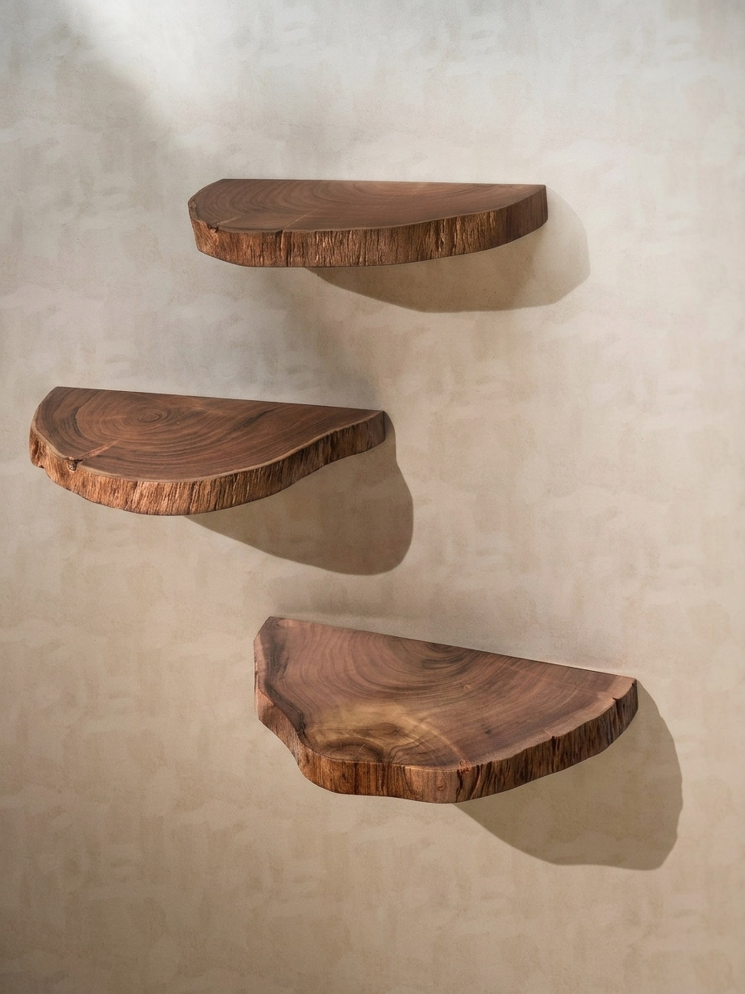 Wandregal Akazie Massivholz Modern Stil 3er Set Baumscheibe mit Baumkante - Bild 1