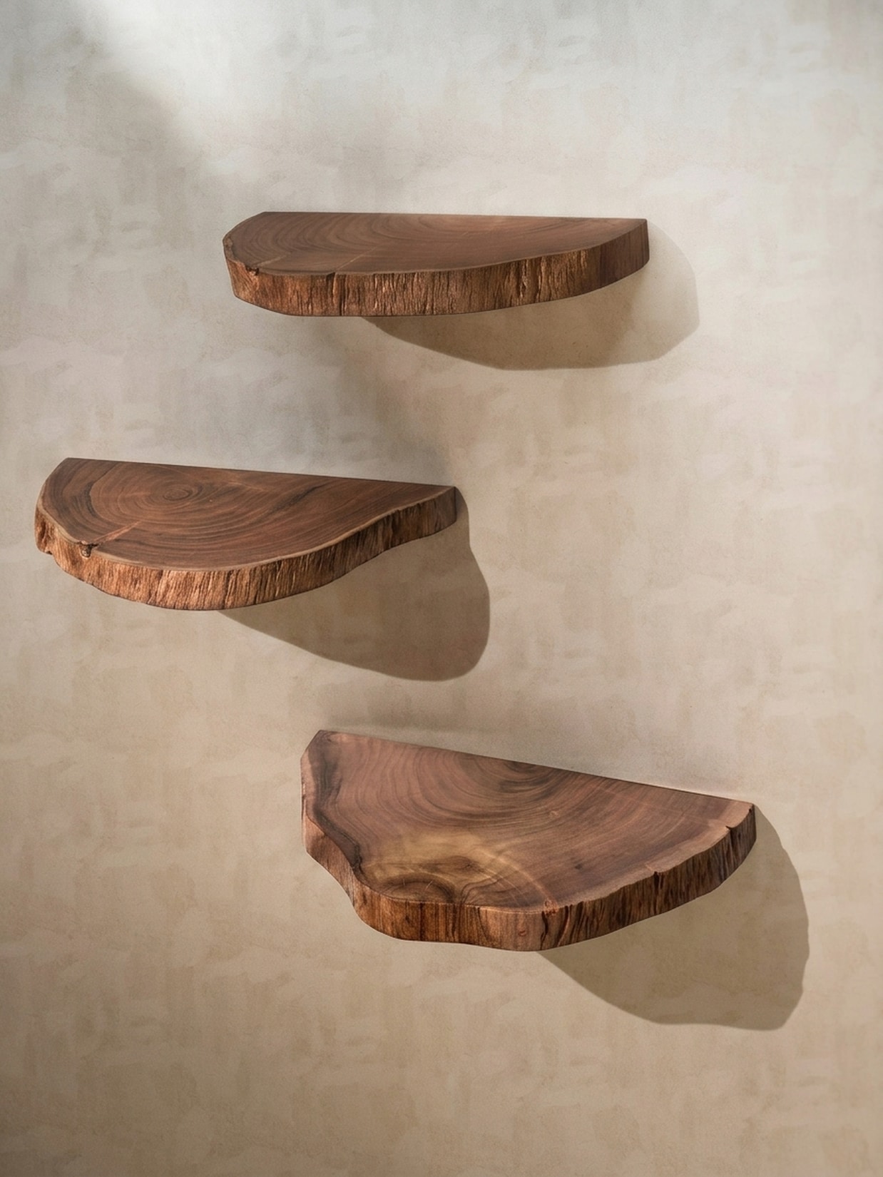 Wandregal Akazie Massivholz Modern Stil 3er Set Baumscheibe mit Baumkante