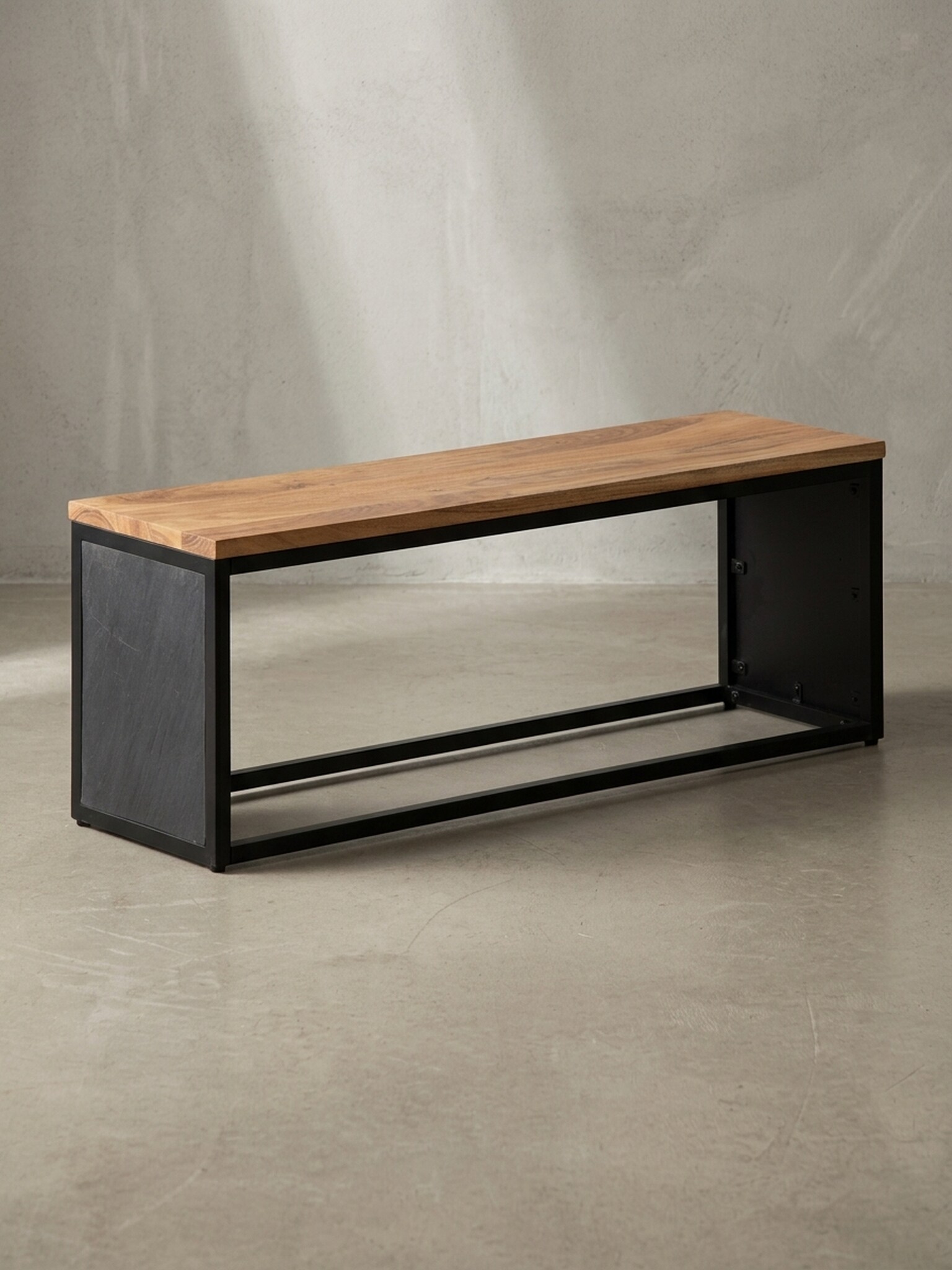 Sitzbank &ndash; Akazie Massivholz/Steinoptik, 120x45x35 cm, Metallgestell - Bild 1