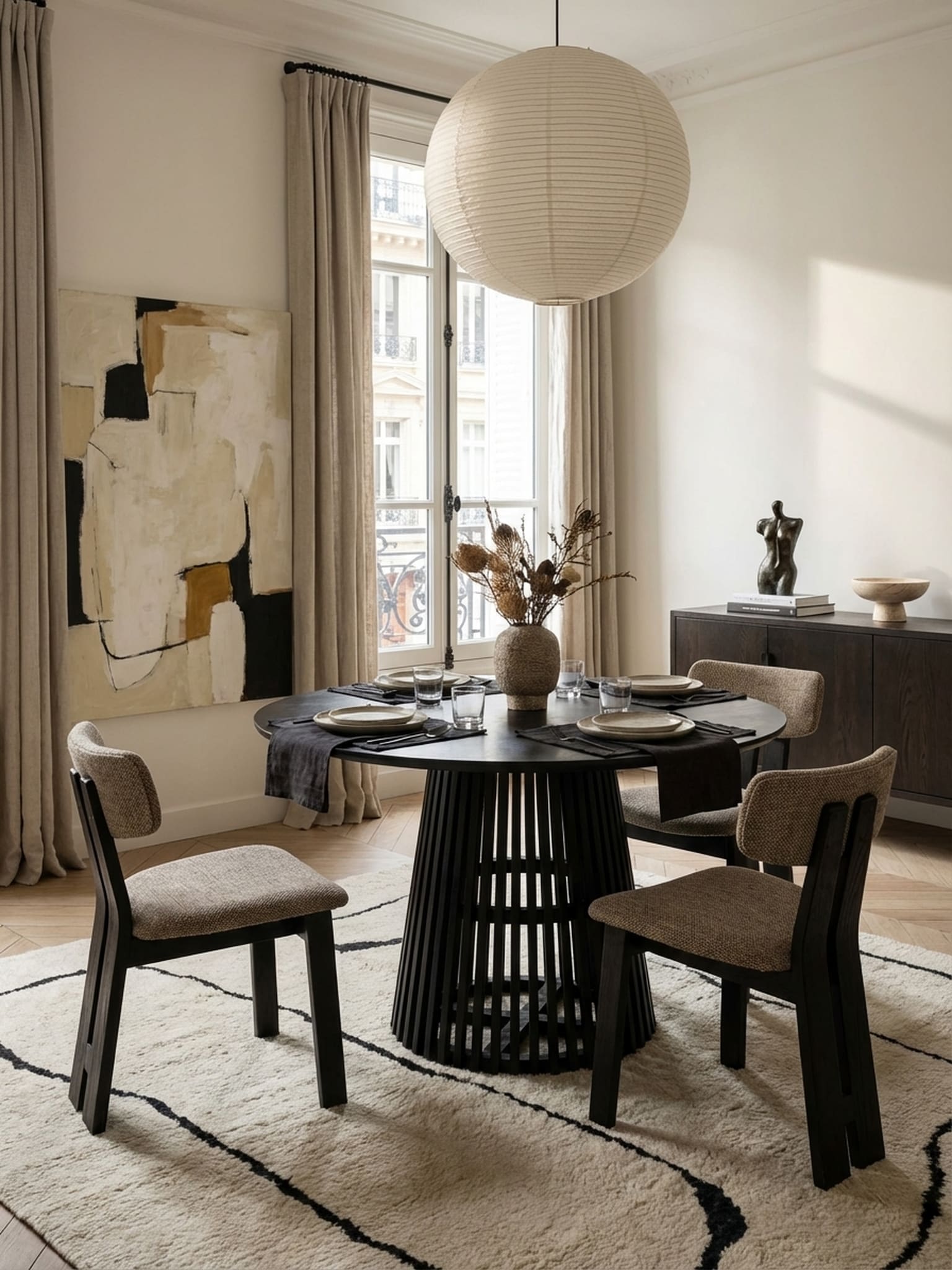 Esszimmertisch &ndash; Rund Mango Massivholz 120x120x77 cm Schwarz Gittergestell - Bild 1