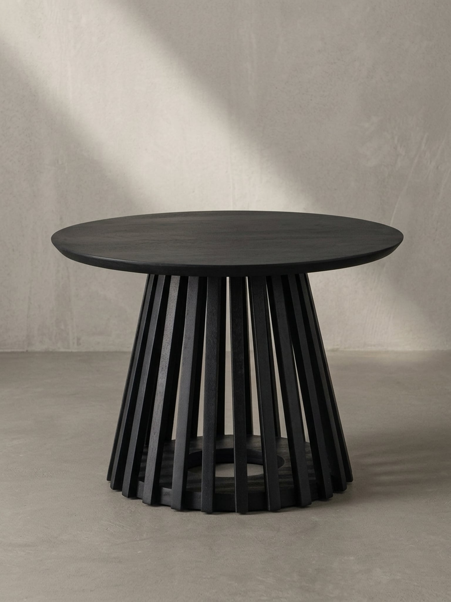 Couchtisch Schwarz Massivholz Mango Rund 60x60x41 cm mit Gittergestell Modern - Bild 1