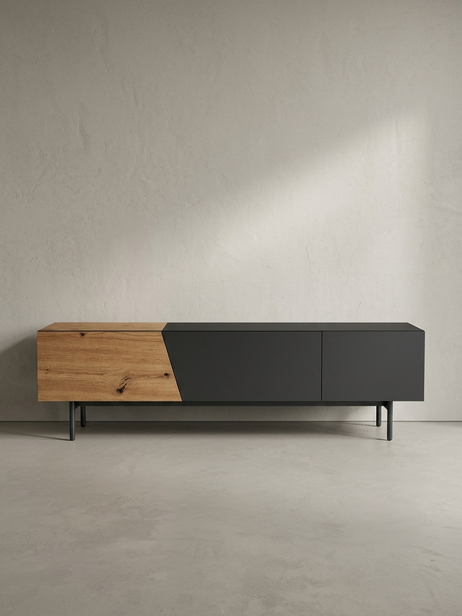 TV-Lowboard mit Eiche-Dekor, T&uuml;ren und Schublade, modern, Braun-Schwarz 150x40x40 cm - Bild 1