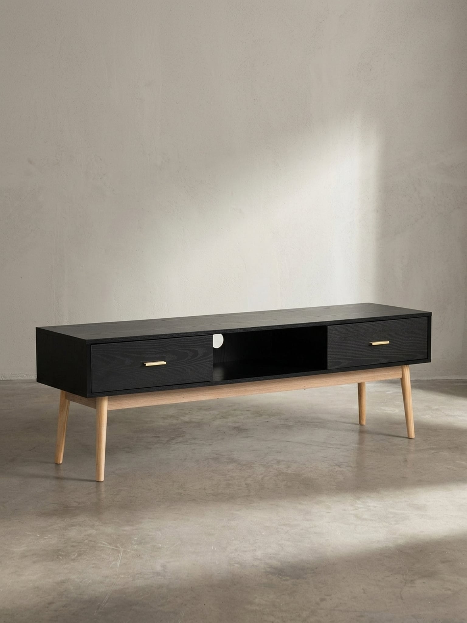 Lowboard Schwarz Eiche-Dekor Modern Stil 150x50x40 cm mit Schubladen und Ablagefach - Bild 1