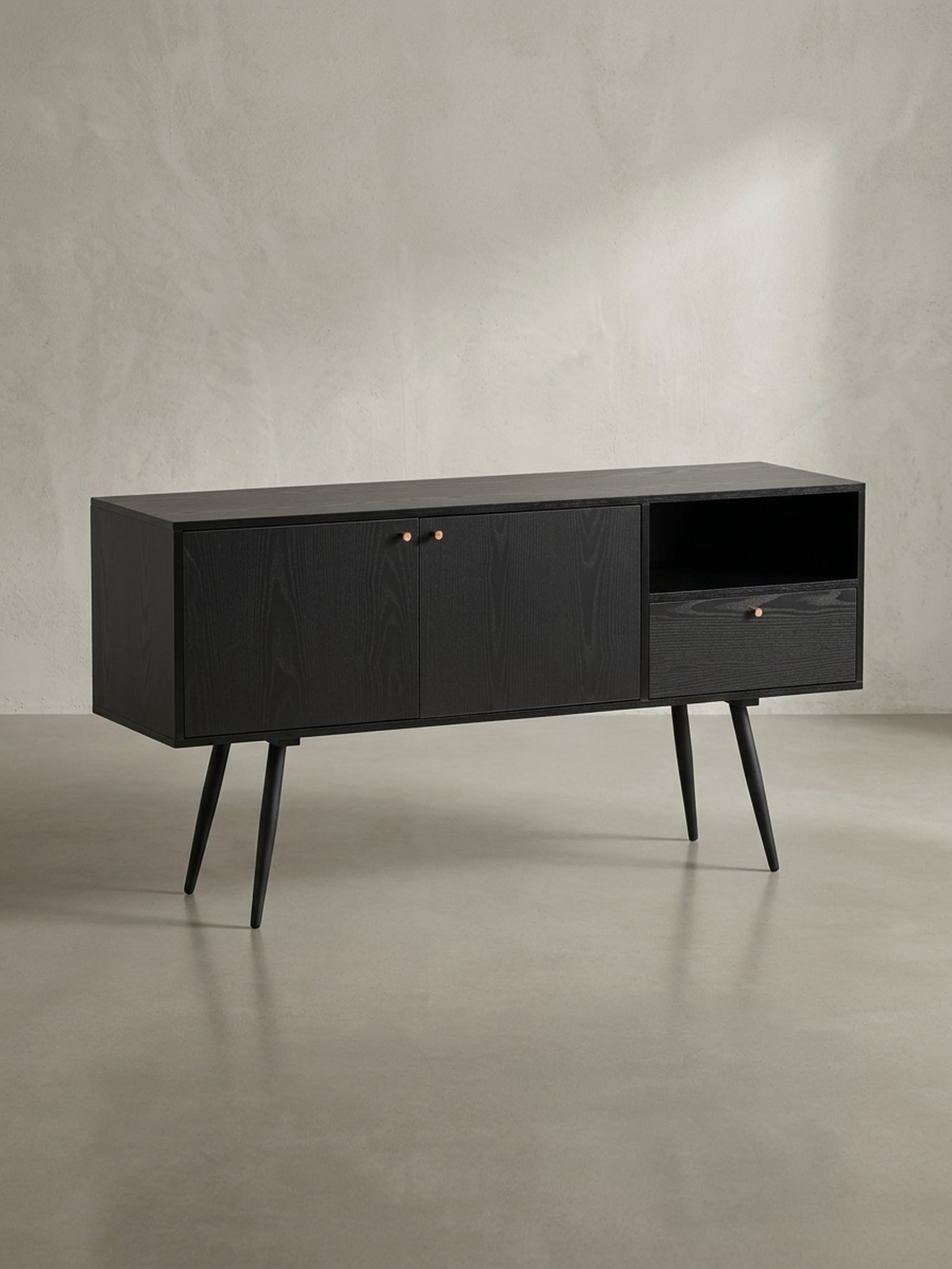 Sideboard &ndash; Schwarz/Eiche-Dekor, 140x75x40&nbsp;cm, mit 2 T&uuml;ren, Schublade, offenes Fach - Bild 1