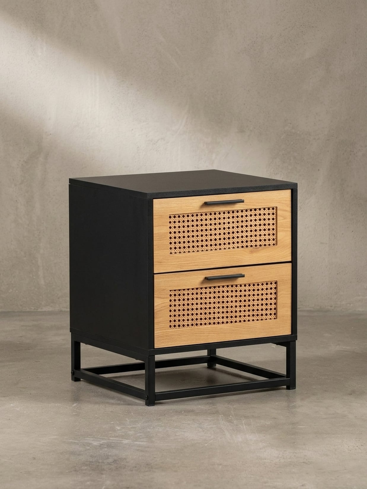 Nachttisch – Schwarz/Wiener Geflecht, 45x45x56 cm, Schubladen, zeitlos