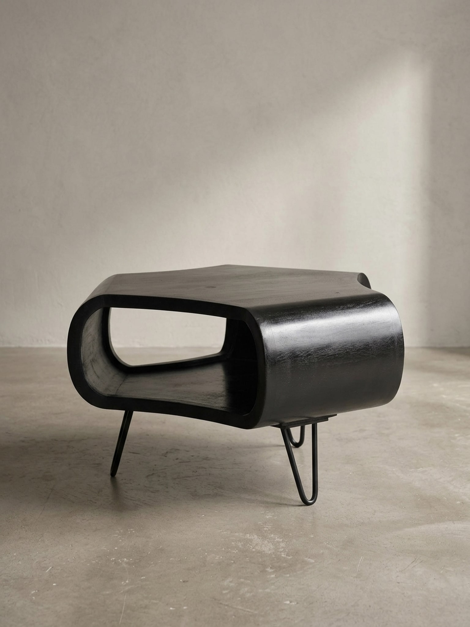 Couchtisch Schwarz Massivholz Mango mit Stauraum 60x60x35 cm Haarnadelbeine - Bild 1