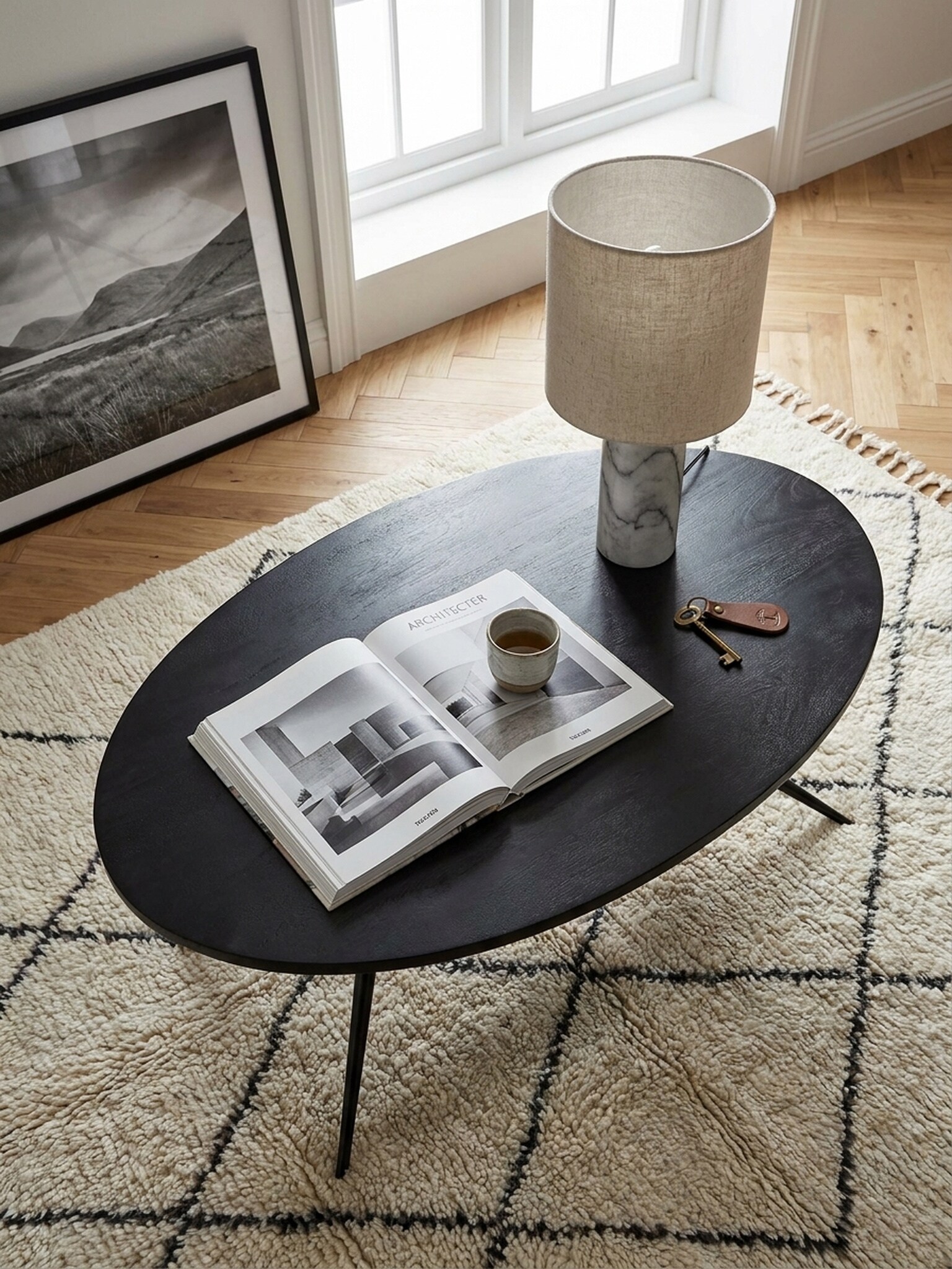 Couchtisch Oval in Schwarz aus Mango Massivholz und Metall, 90x50x35 cm mit natürlicher Holzmaserung online kaufen bei Netto