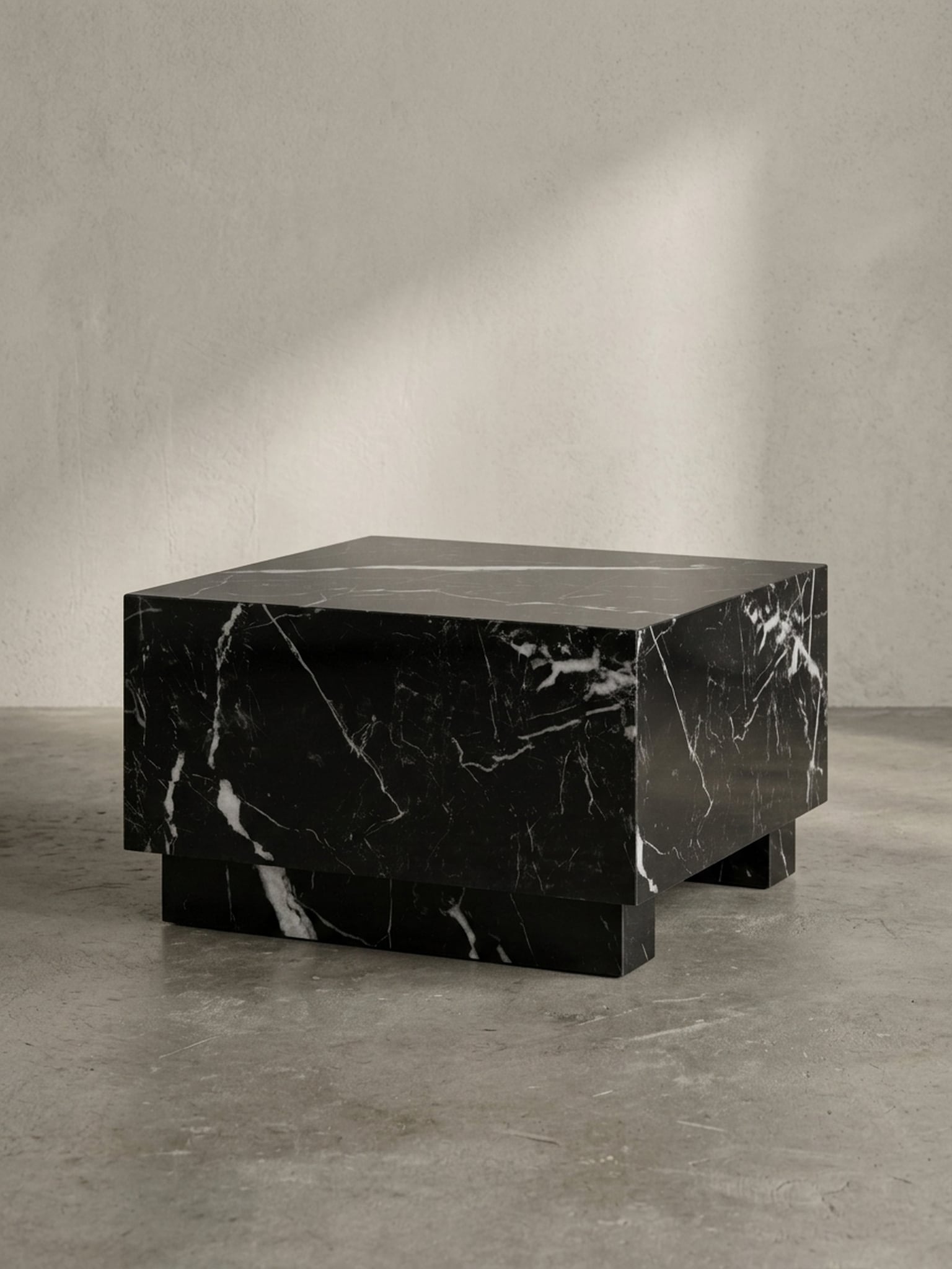 Couchtisch MONOBLOC in Hochglanz mit Marmor Optik, Quadratisch, W&uuml;rfel-Form, Schwarz 60x60x35 cm - Bild 1