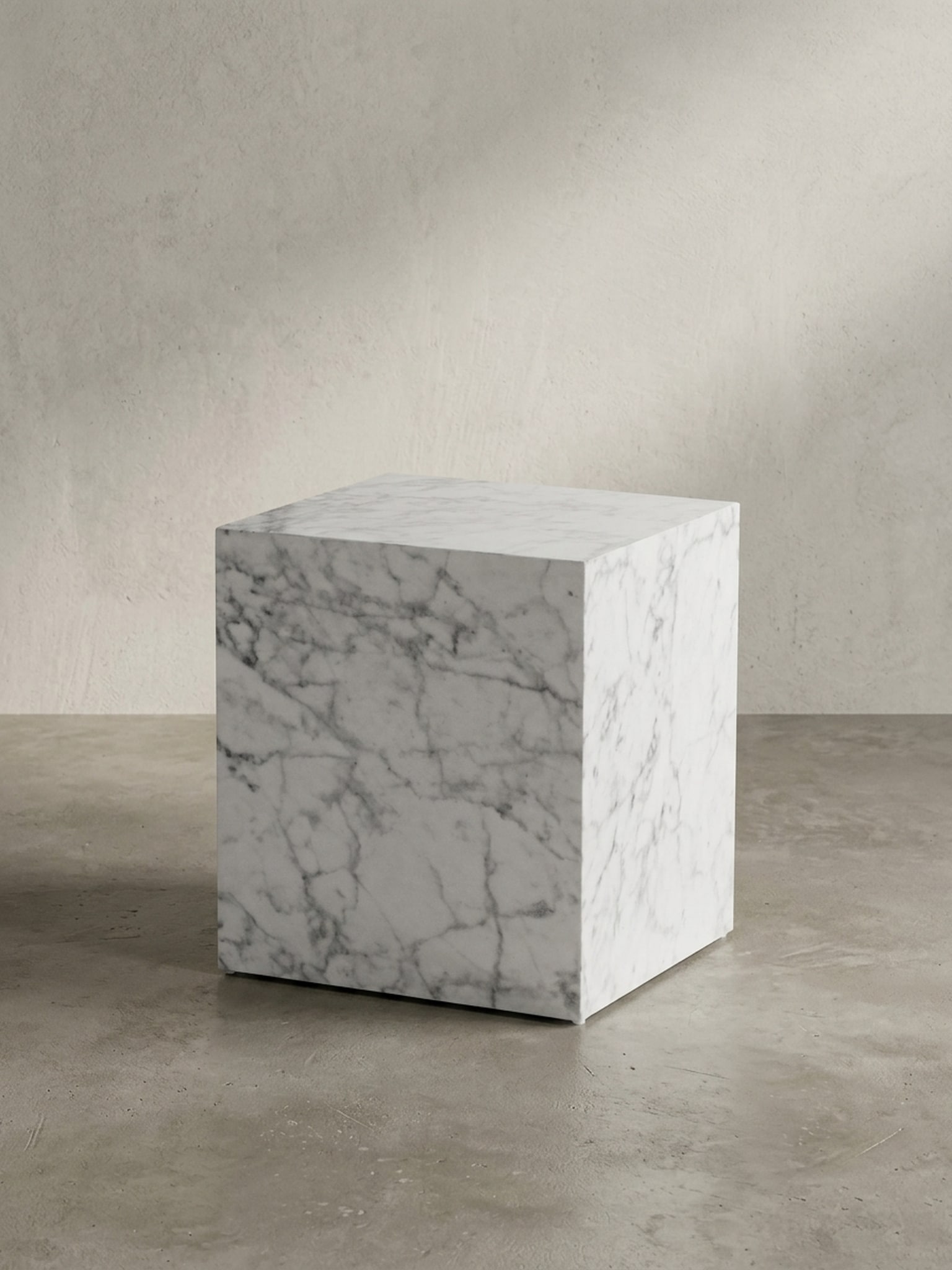 Couchtisch MONOBLOC in Hochglanz mit Marmor-Optik, W&uuml;rfelform, Wei&szlig; 40x40x45 cm - Bild 1