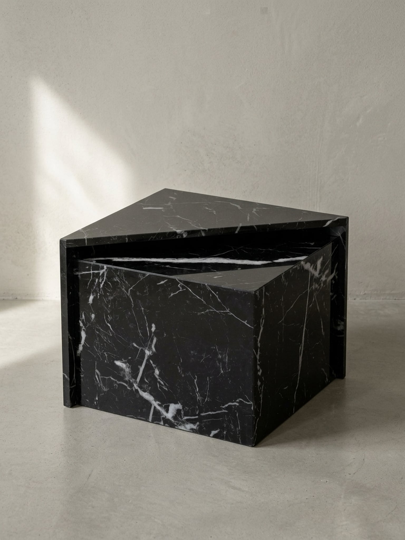 Couchtisch 2er Set Hochglanz Marmoroptik Verschachtelbar MONOBLOC, Schwarz 50x50x42 cm - Bild 1