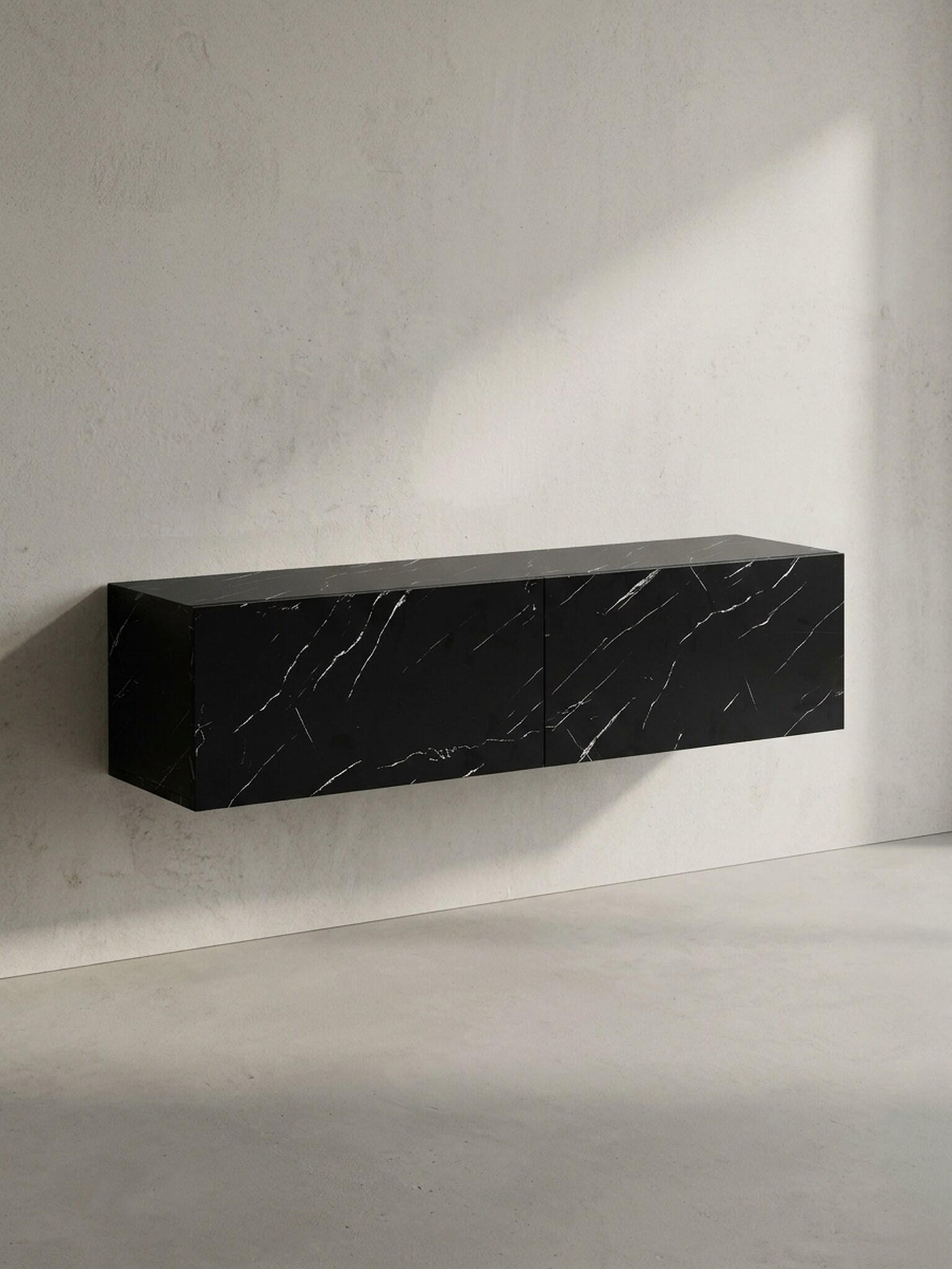 TV-Lowboard h&auml;ngend, Marmor-Optik, Klappt&uuml;ren, modern, Schwarz 120x30x30 cm - Bild 1