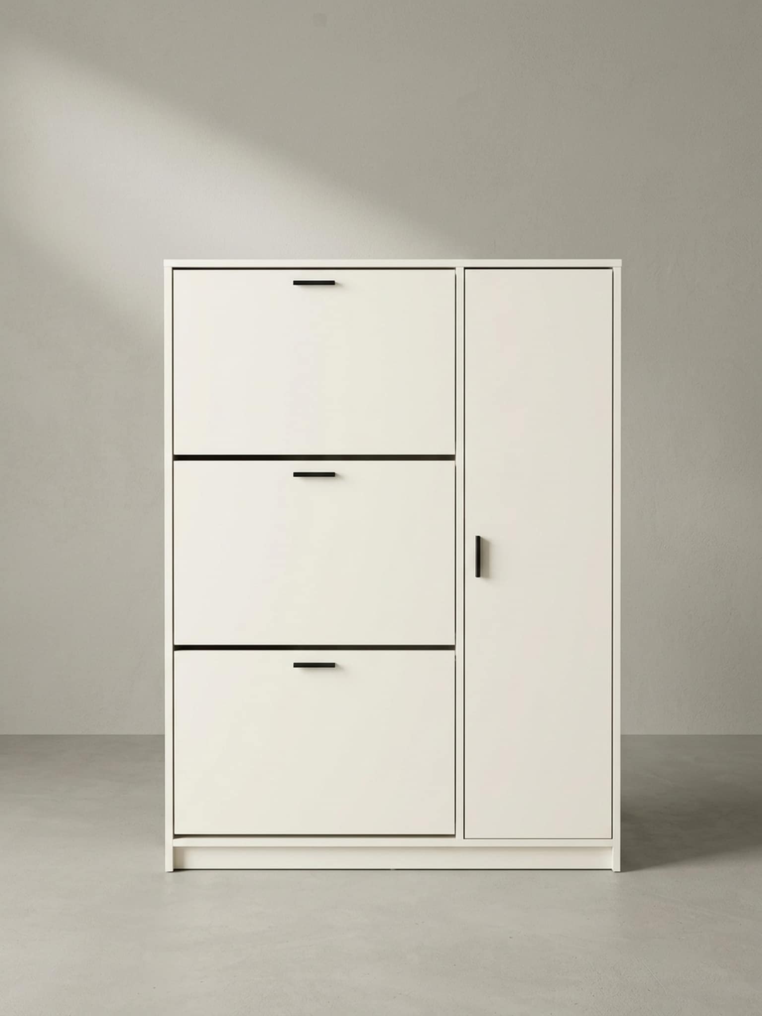 Schuhschrank &ndash; Wei&szlig;, 90x120x24 cm, Schuhkipper geschlossen, mit Ablage - Bild 1