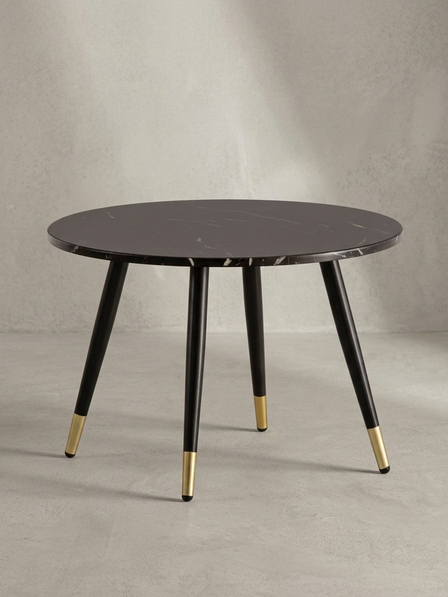 Couchtisch mit Marmor Optik, Modernes Design, Metall-Gestell, Runde Form, Schwarz 60x60x41 cm - Bild 1
