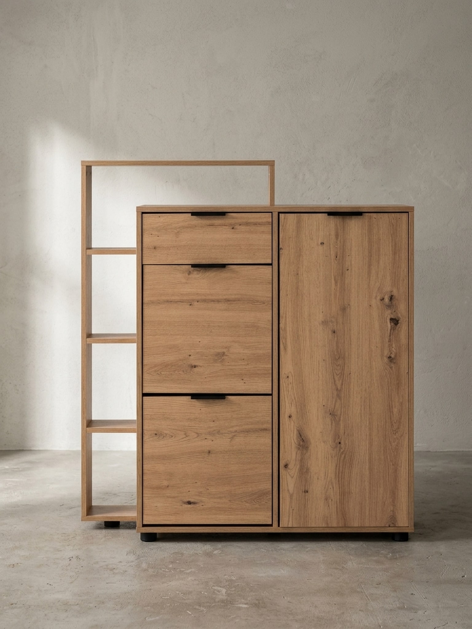 Schuhschrank &ndash; Eiche-Dekor, 98x110x30 cm, geschlossen, mit Schublade - Bild 1