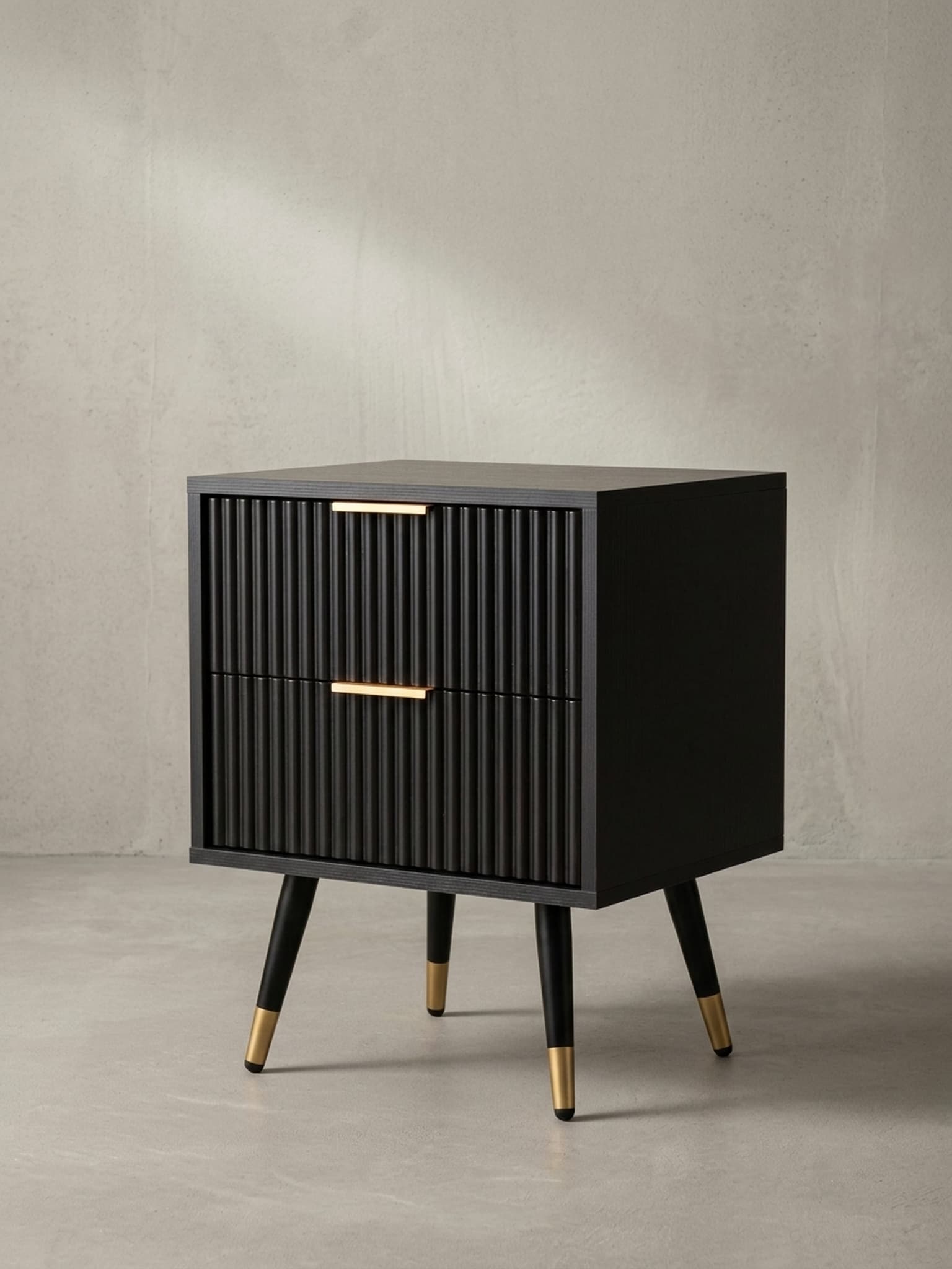 Nachttisch &ndash; Schwarz/Eiche-Dekor, 43,5x39x56 cm, mit Schubladen, modern - Bild 1
