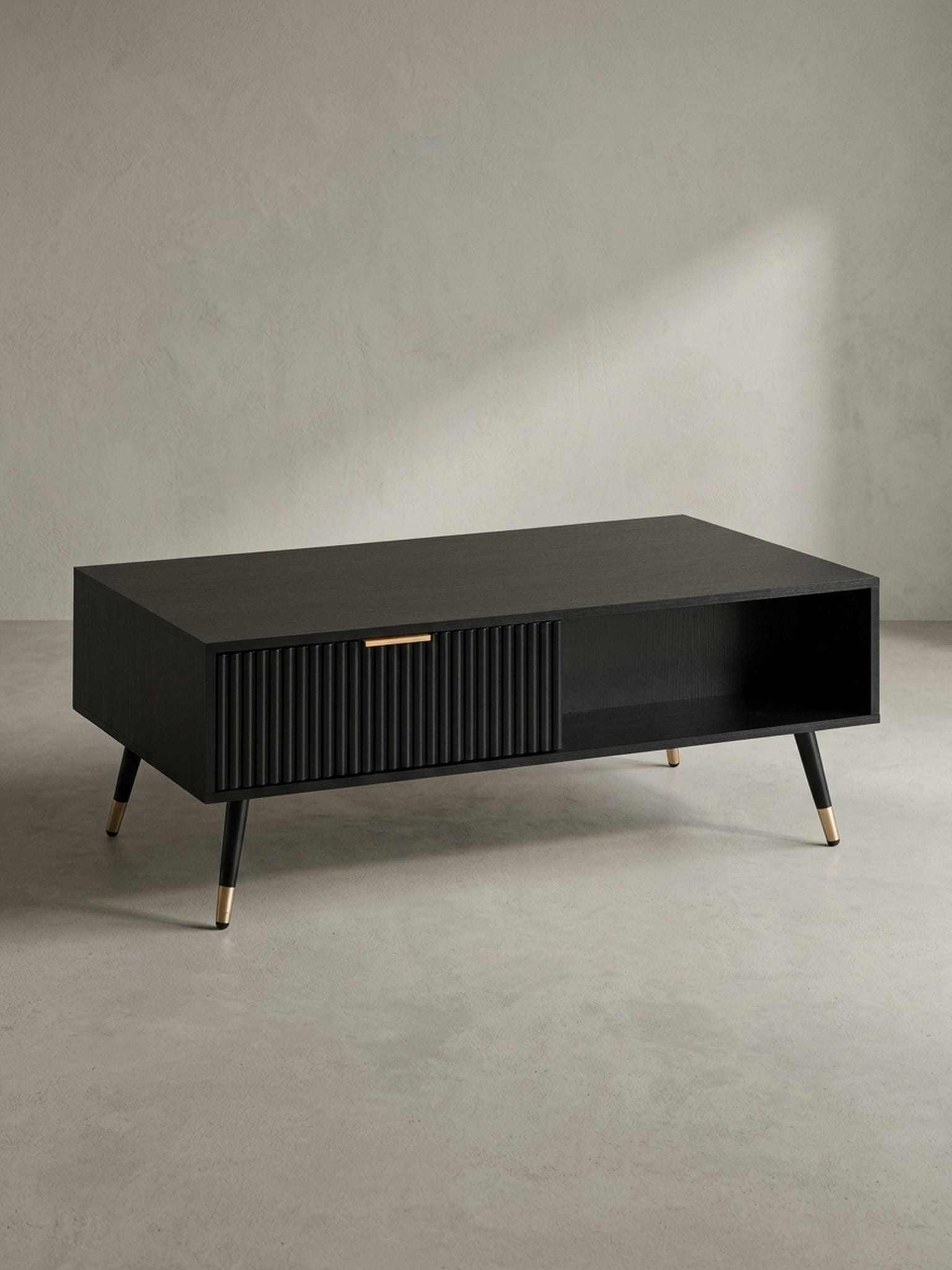 Couchtisch Schwarz Eiche-Dekor mit Stauraum 110x60x43 cm Metallbeine - Bild 1