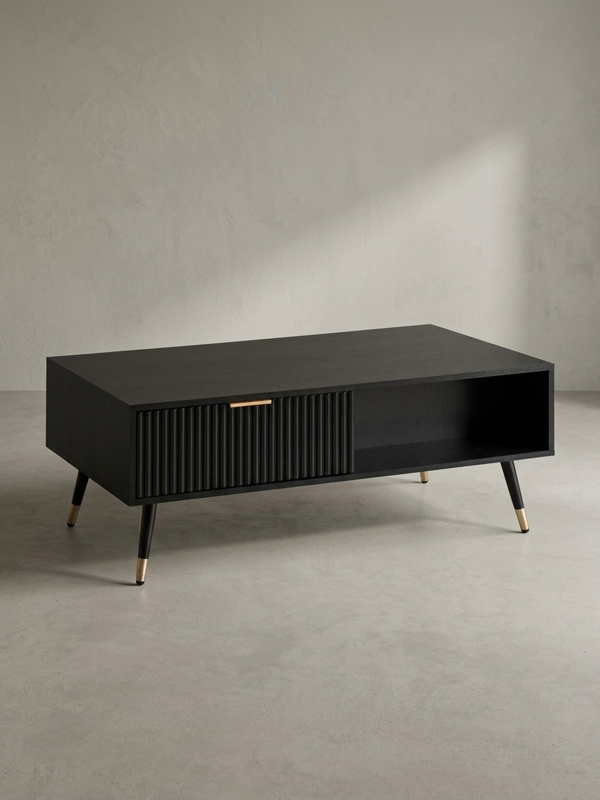 Couchtisch Schwarz Eiche-Dekor mit Stauraum 110x60x43 cm Metallbeine