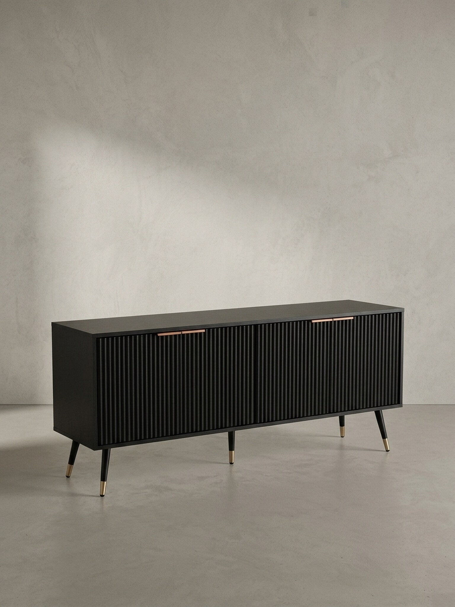 Lowboard Schwarz Eiche-Dekor Modern Stil 150x60x39 cm mit T&uuml;ren - Bild 1
