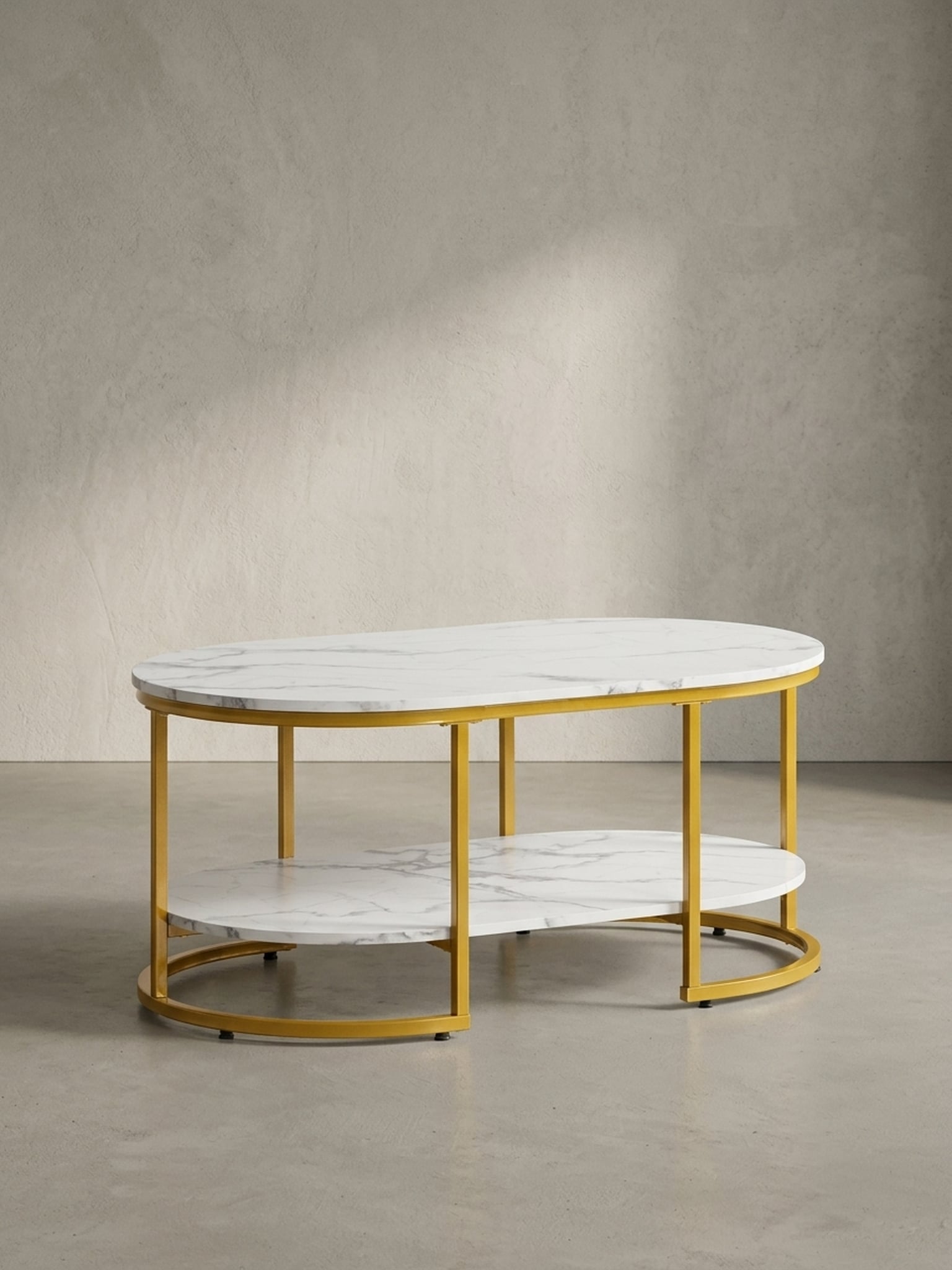 Couchtisch mit Marmor Optik, rechteckig, Ablage, goldenes Metallgestell, Wei&szlig; 100x60x45 cm - Bild 1