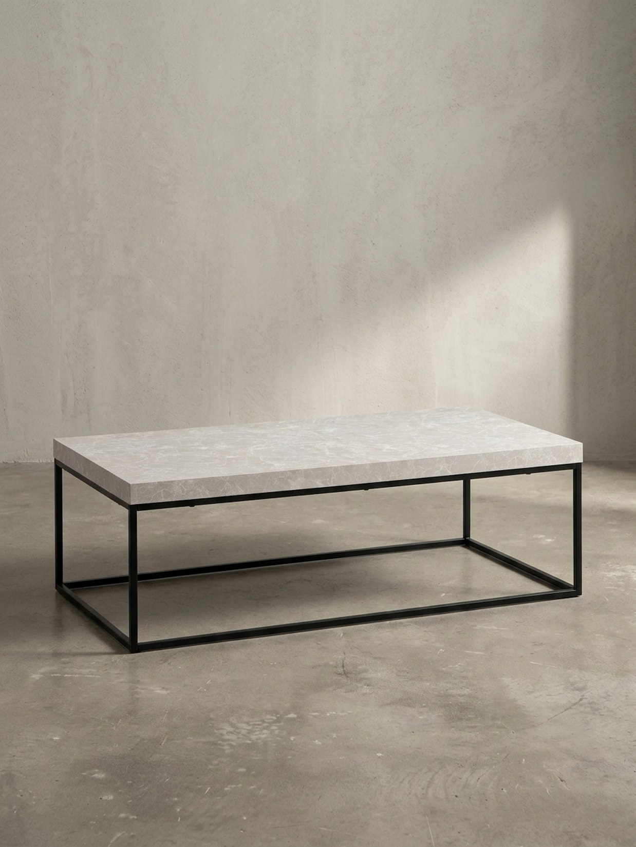 Couchtisch in Stein-Optik mit Metallbeinen, Modernes Design, Rechteckig, Groß, Beige 120x60x38 cm