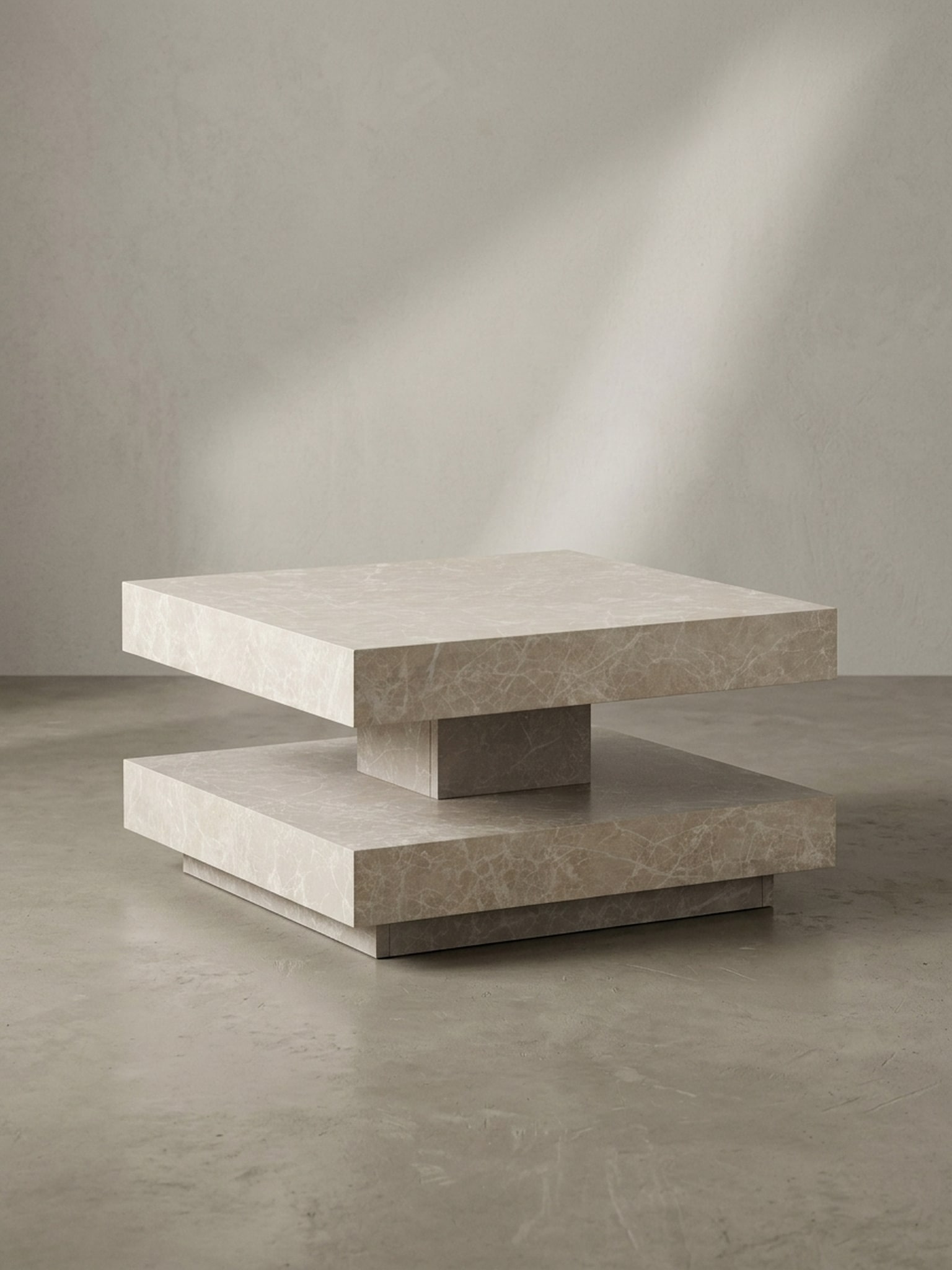 Couchtisch in Stein-Optik mit Stauraum, Modernes Design, Quadratisch, Beige 60x60x34 cm - Bild 1