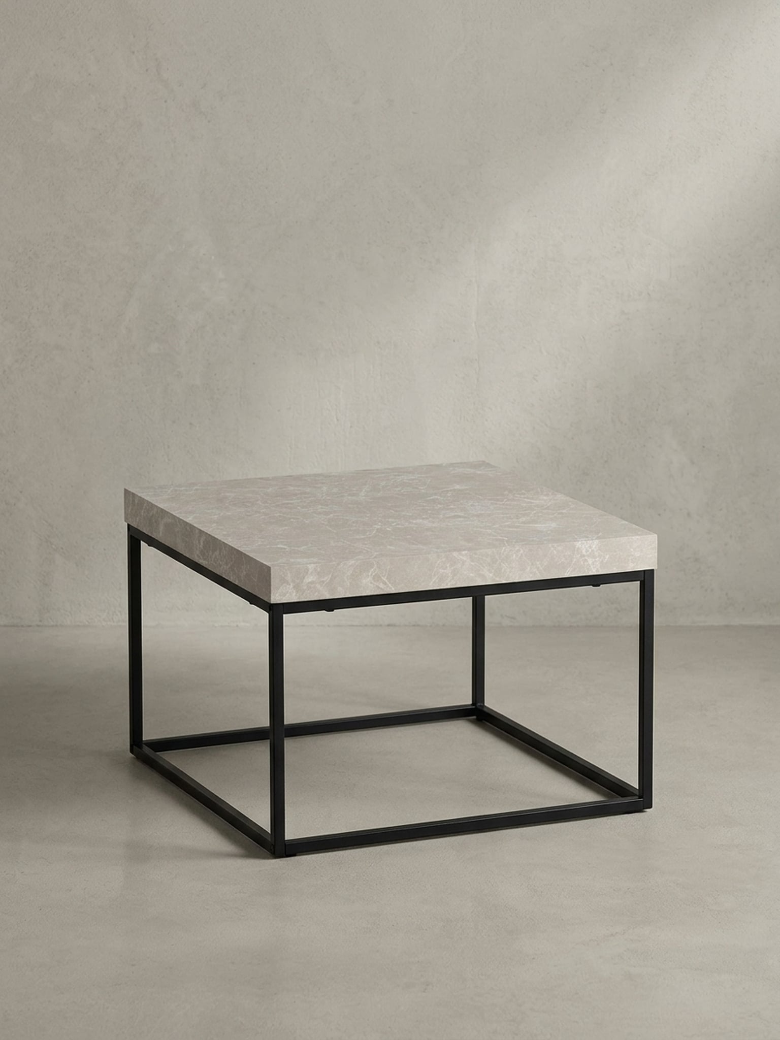 Couchtisch in Stein-Optik mit Metallbeinen im modernen Design, Beige 60x60x38 cm - Bild 1